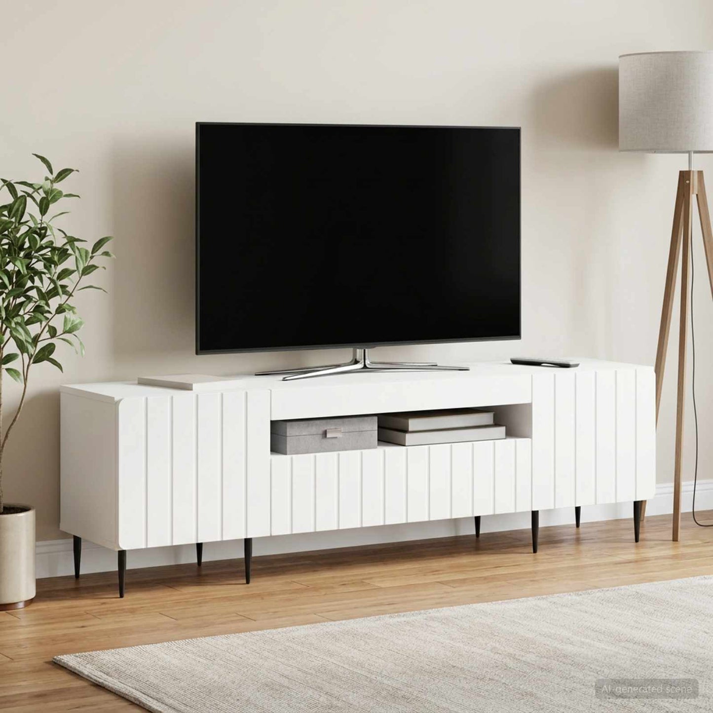 LED TV szekrény Fehér Szerelt Fa