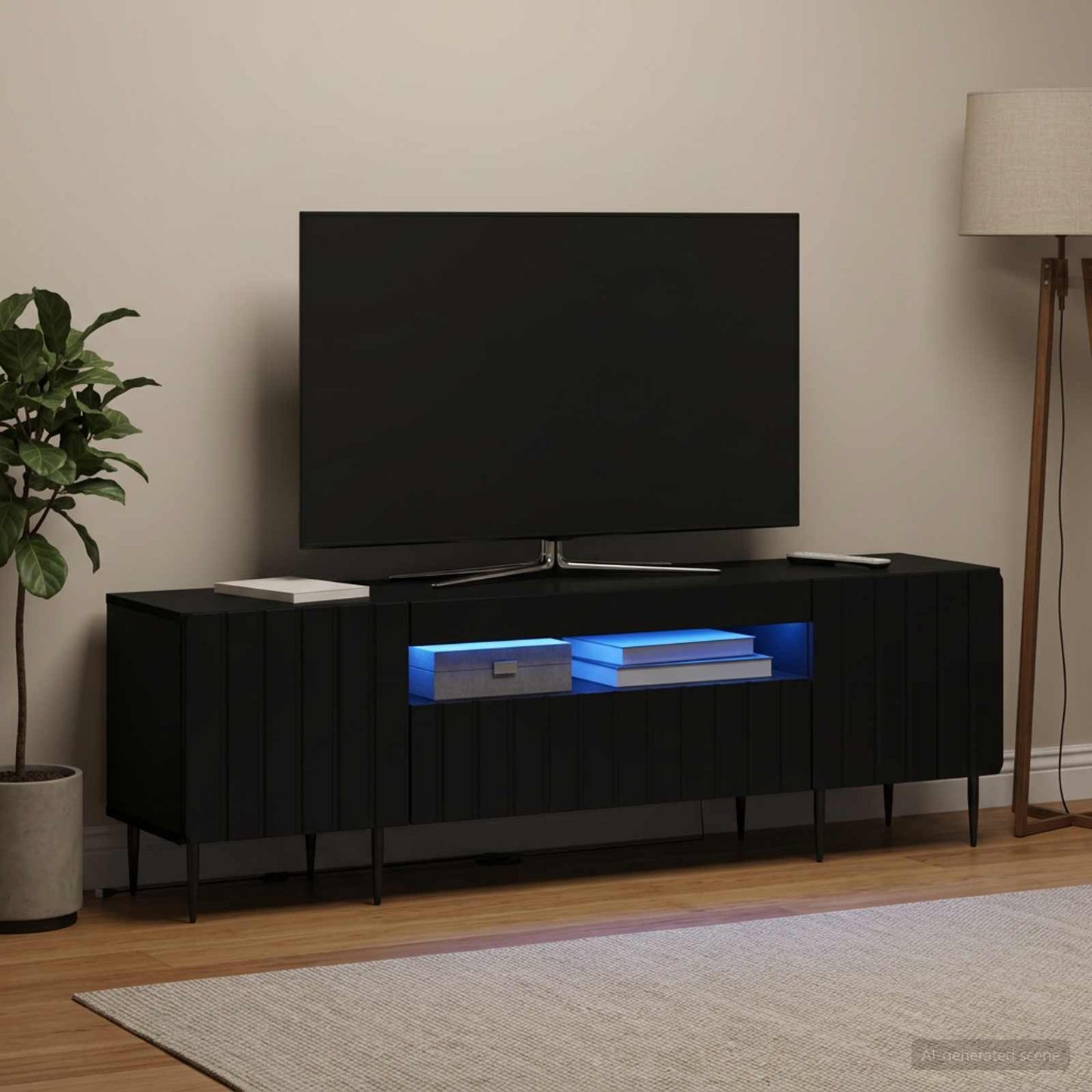 LED TV szekrény Fekete Szerelt Fa