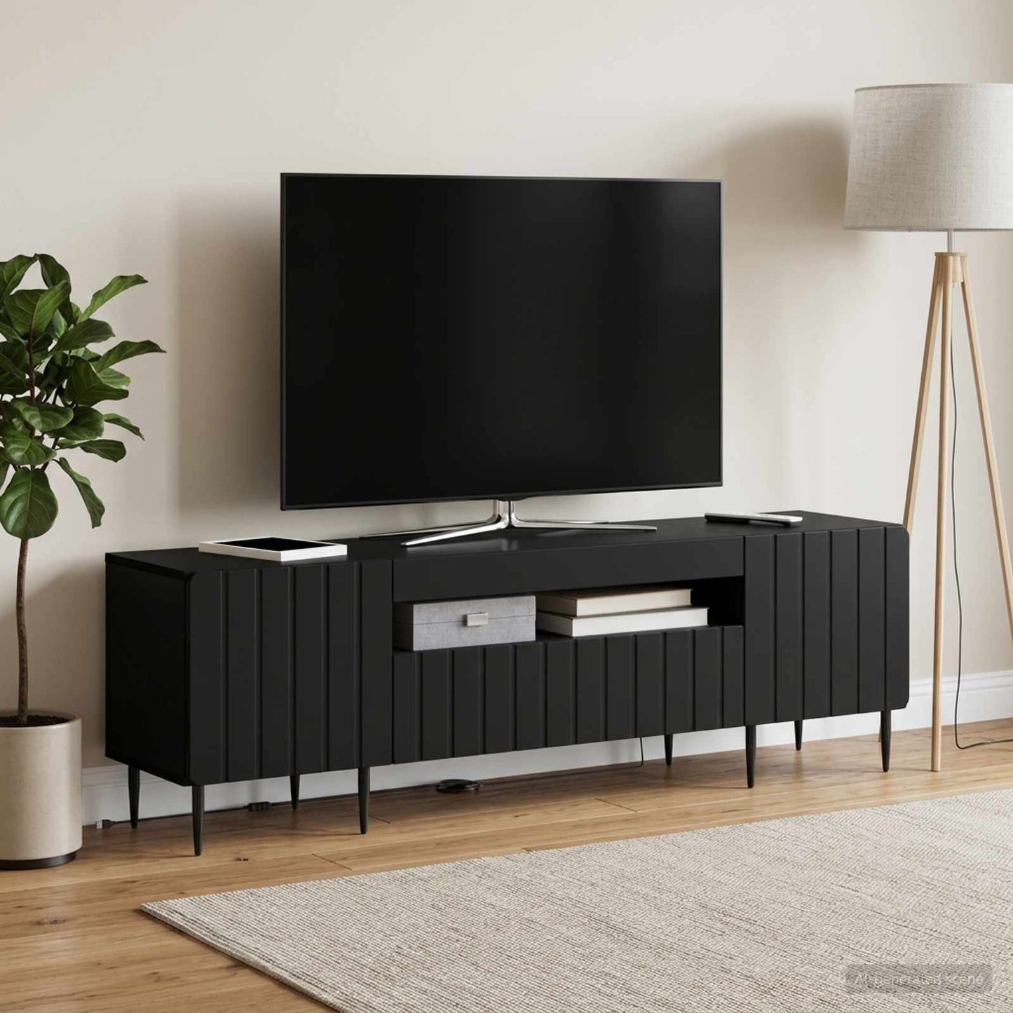 LED TV szekrény Fekete Szerelt Fa