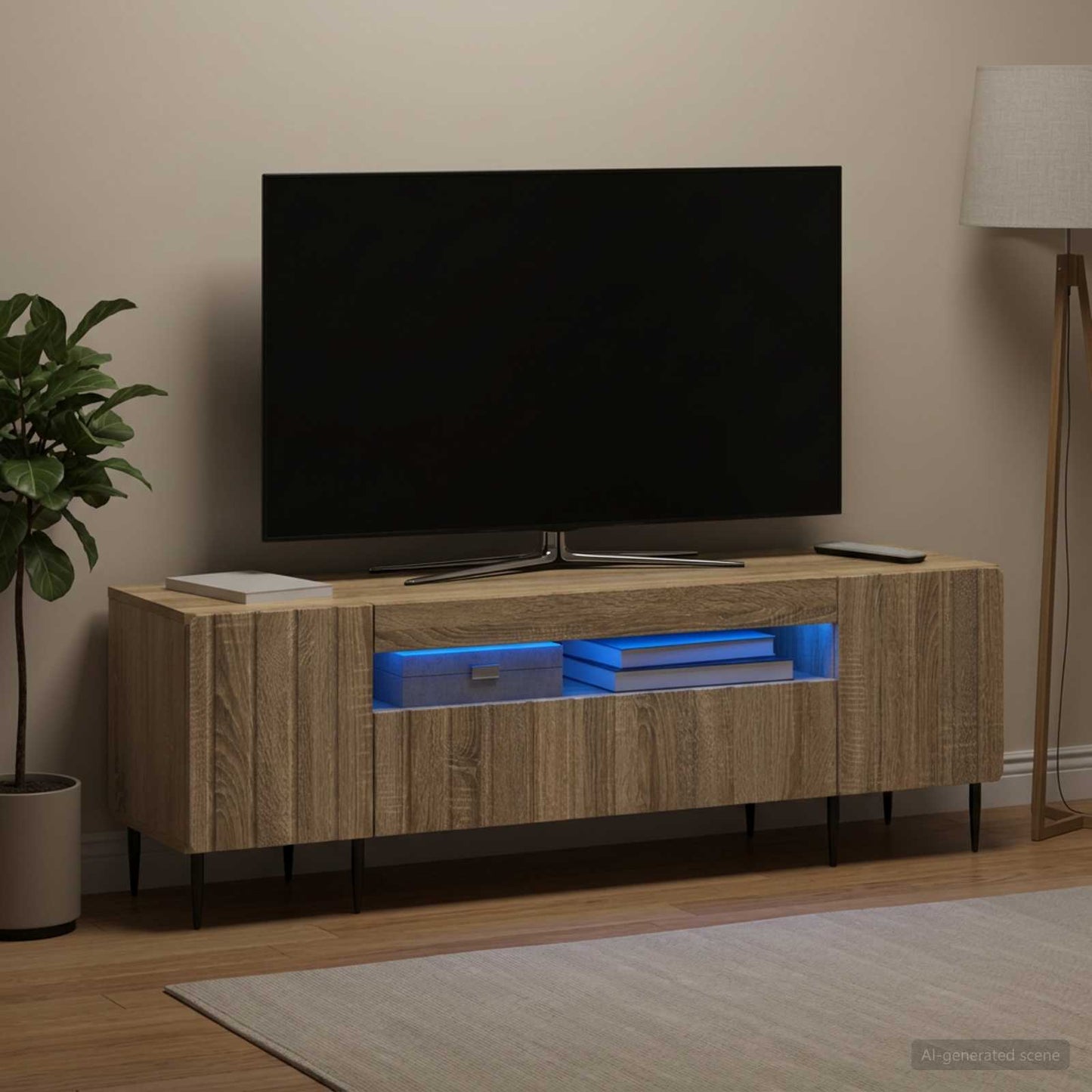 LED TV szekrény Sonoma Tölgy Szerelt Fa