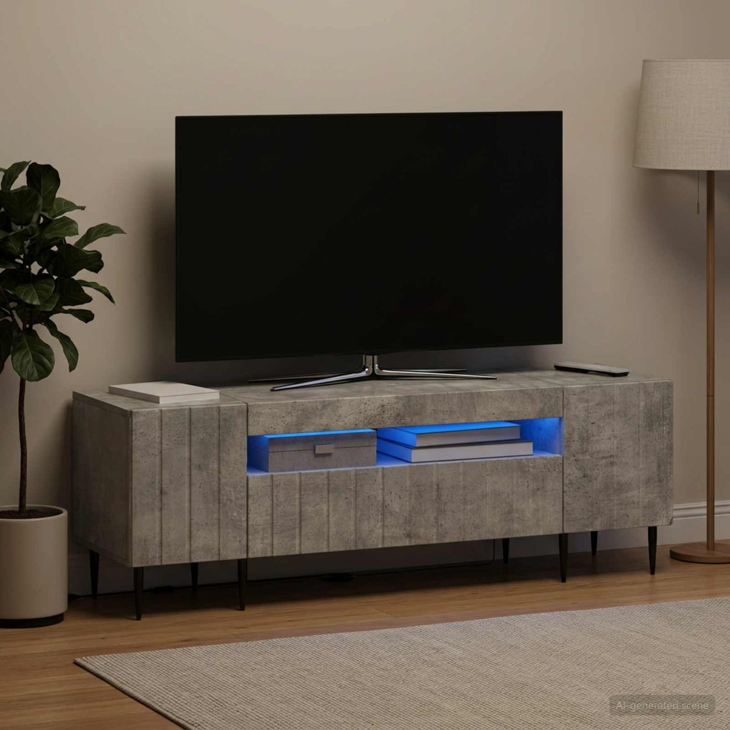 LED TV szekrény Betonszürke Szerelt Fa