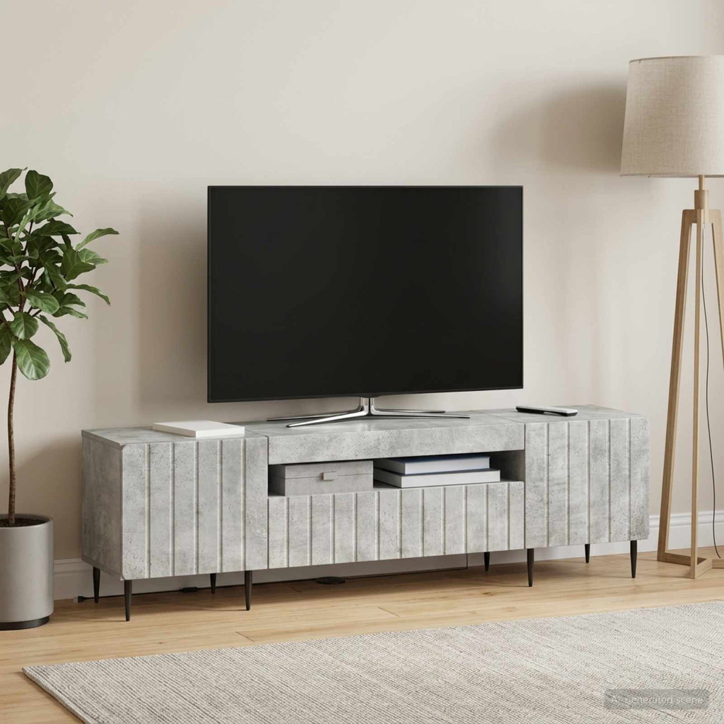 LED TV szekrény Betonszürke Szerelt Fa