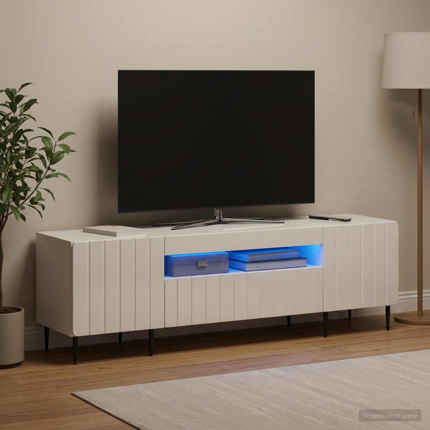 LED TV szekrény Magasfényű Fehér Szerelt Fa