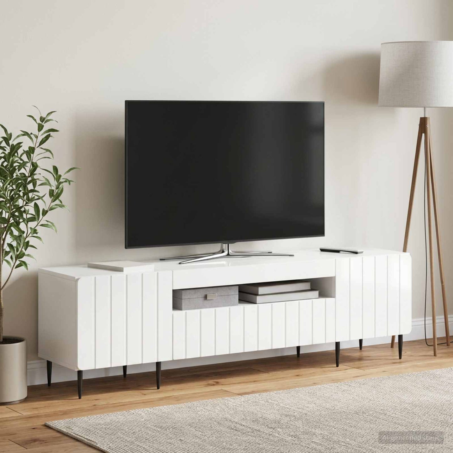 LED TV szekrény Magasfényű Fehér Szerelt Fa
