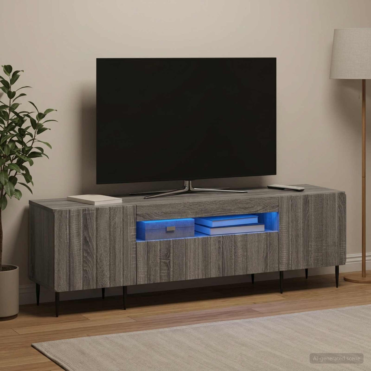 LED TV szekrény Szürke Sonoma Szerelt Fa