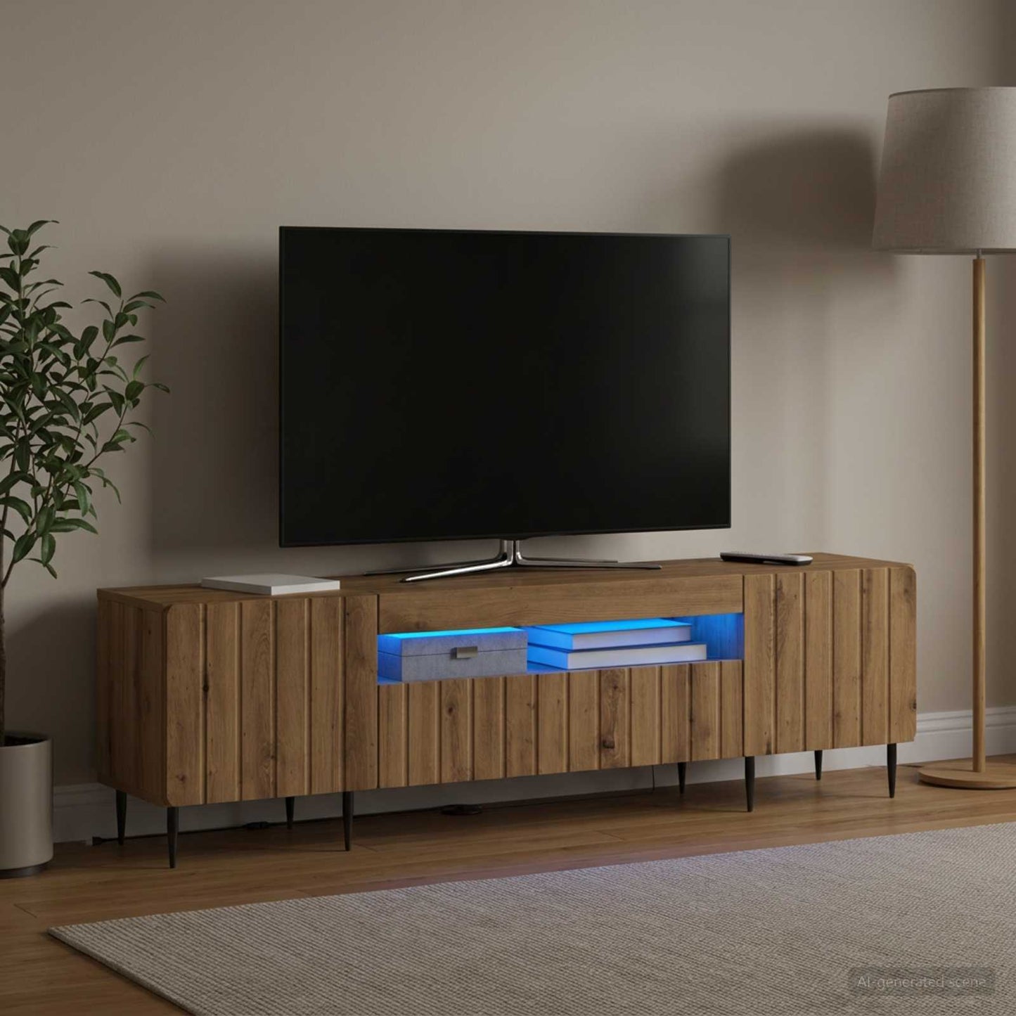 LED TV szekrény Kézműves Tölgy Szerelt Fa