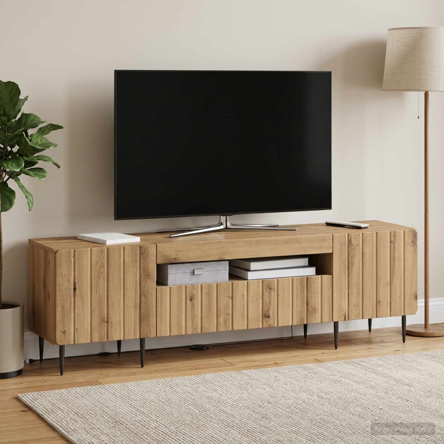 LED TV szekrény Kézműves Tölgy Szerelt Fa