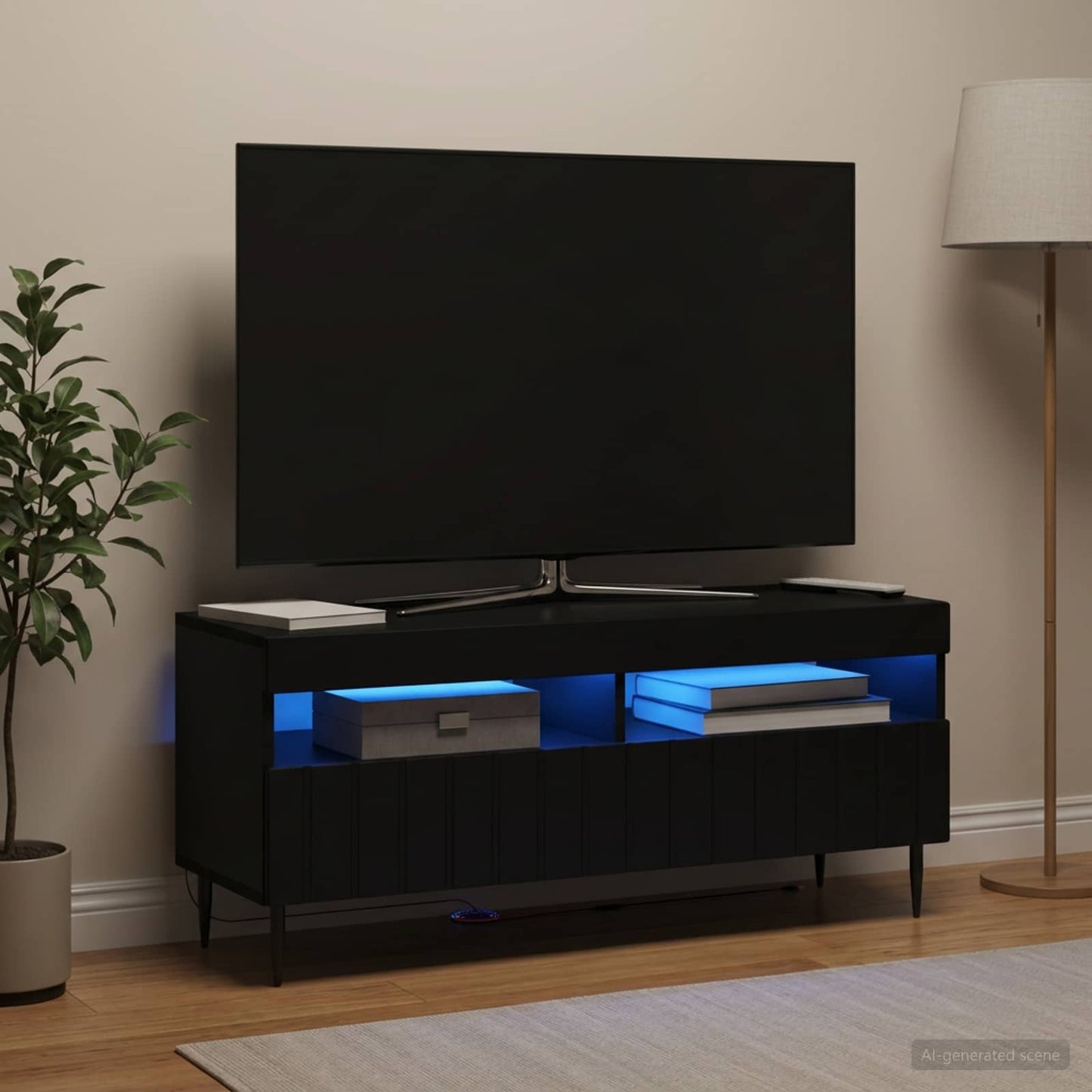 LED TV szekrény Fekete Szerelt Fa