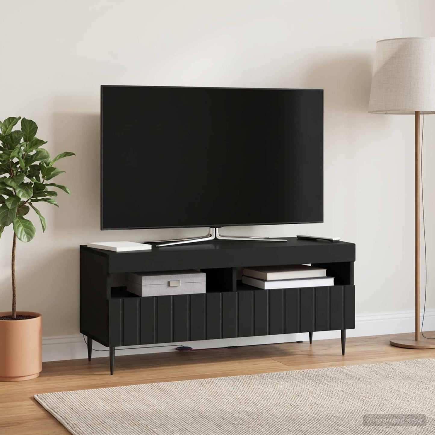 LED TV szekrény Fekete Szerelt Fa