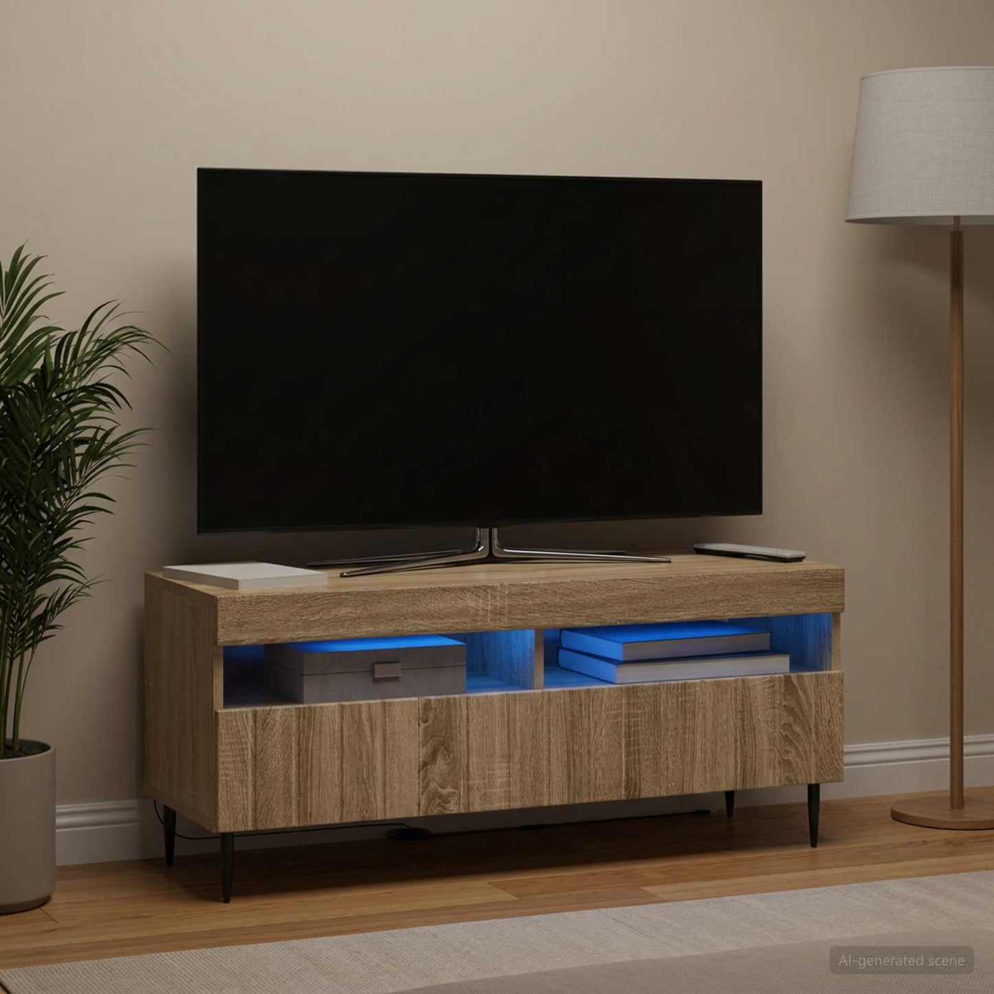 LED TV szekrény Sonoma Tölgy Szerelt Fa