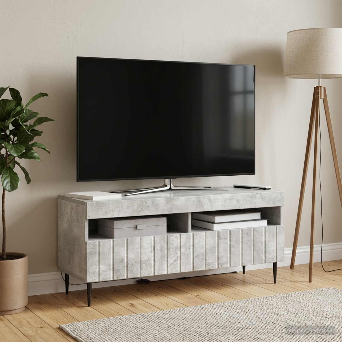 LED TV szekrény Betonszürke Szerelt Fa