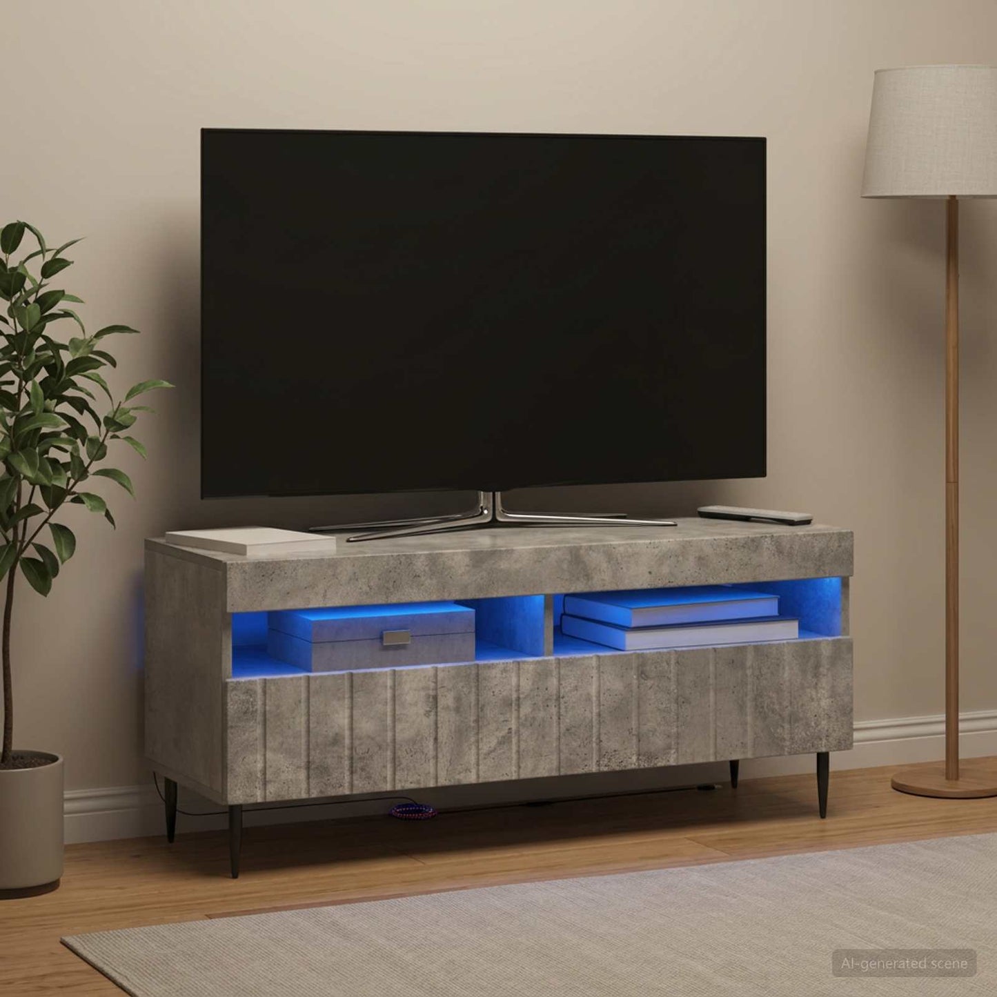 LED TV szekrény Betonszürke Szerelt Fa