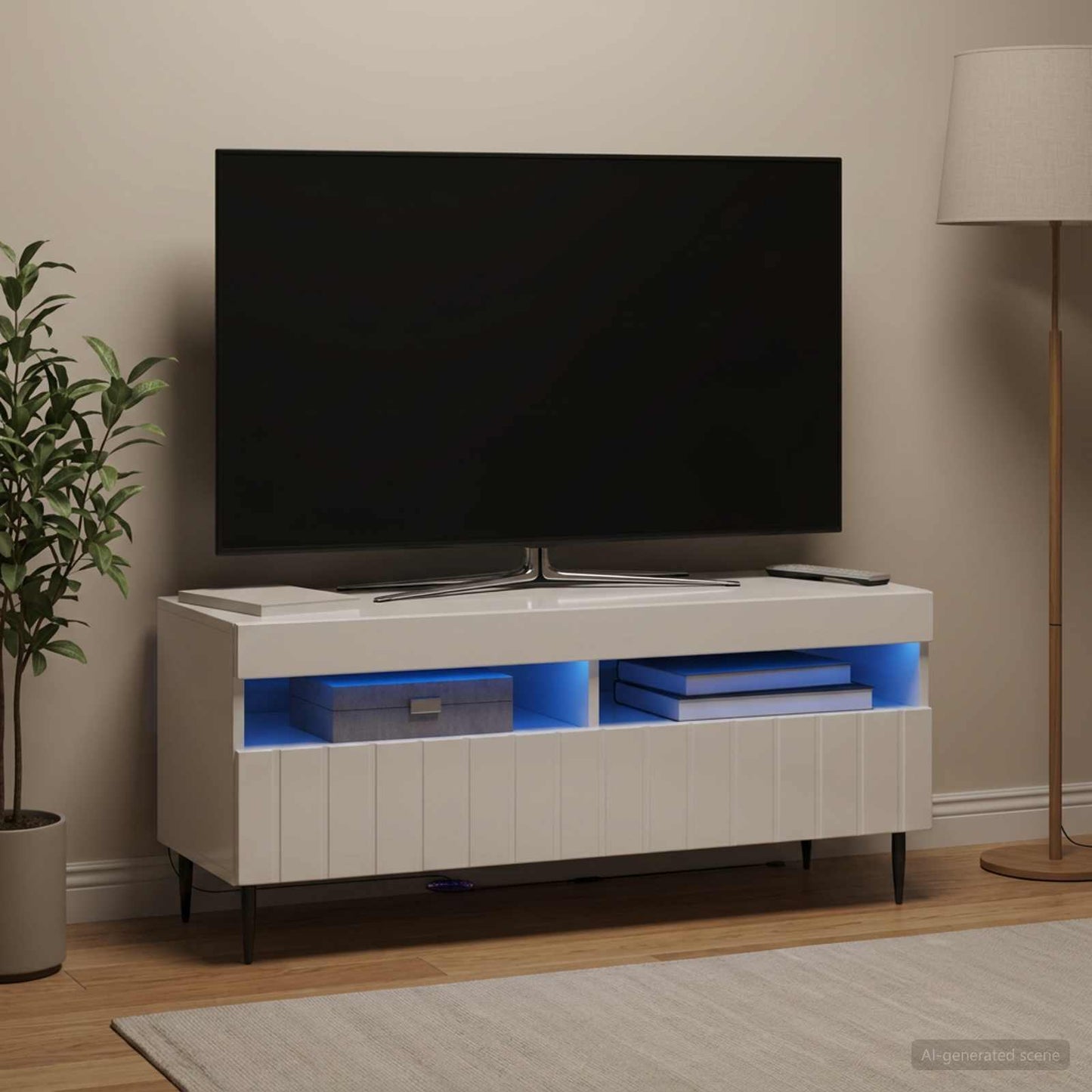 LED TV szekrény Magasfényű Fehér Szerelt Fa