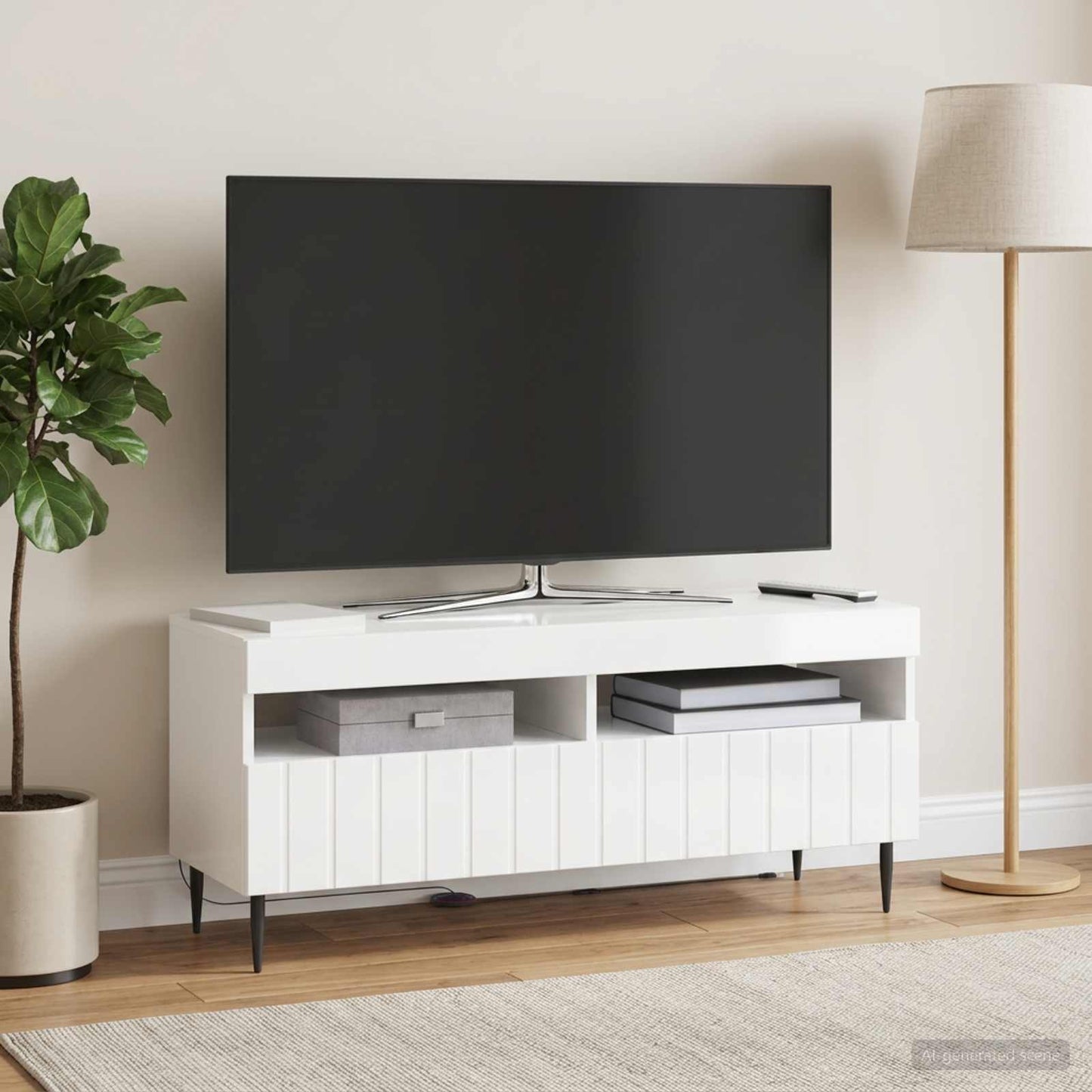 LED TV szekrény Magasfényű Fehér Szerelt Fa