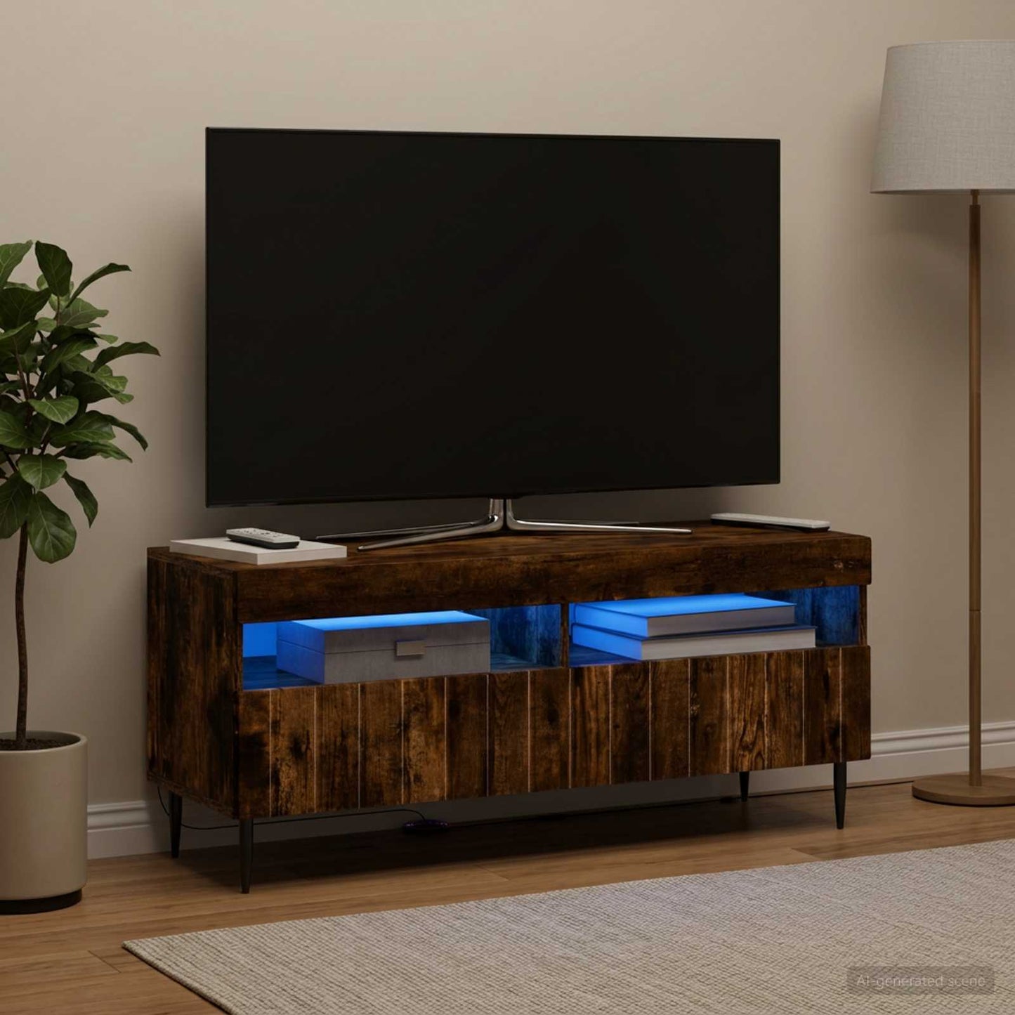 LED TV szekrény Füstös Tölgy Szerelt Fa