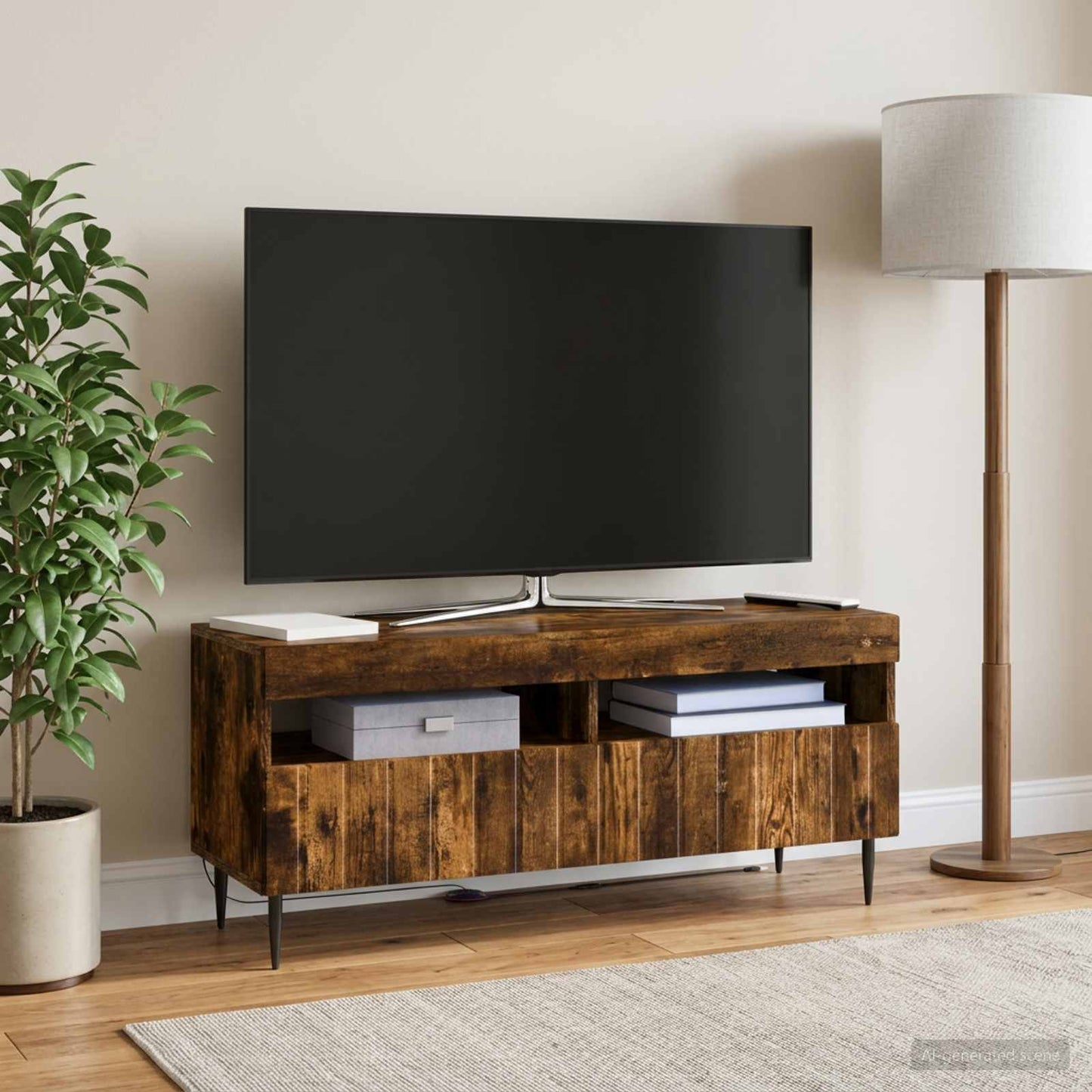 LED TV szekrény Füstös Tölgy Szerelt Fa