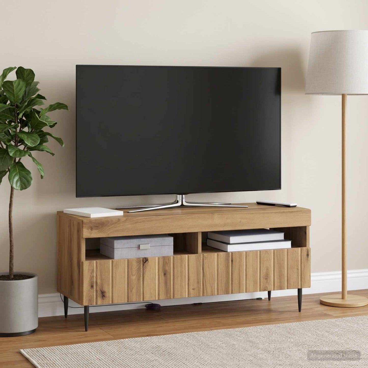 LED TV szekrény Kézműves Tölgy Szerelt Fa
