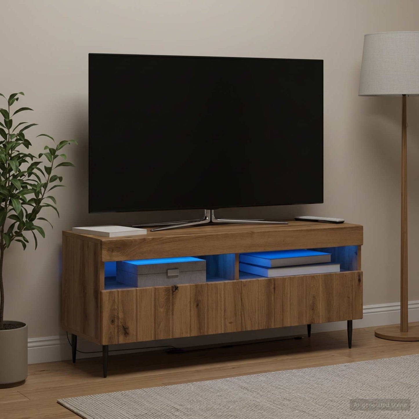 LED TV szekrény Kézműves Tölgy Szerelt Fa