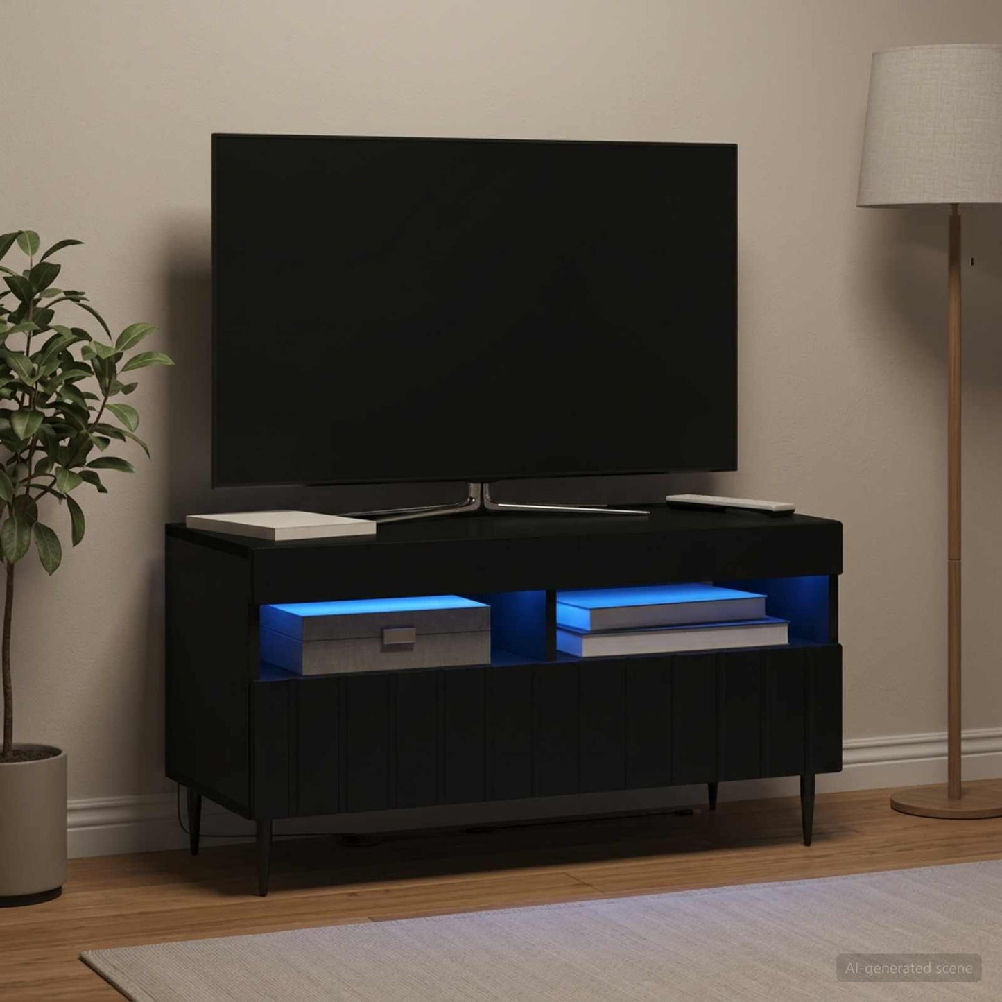 LED TV szekrény Fekete Szerelt Fa