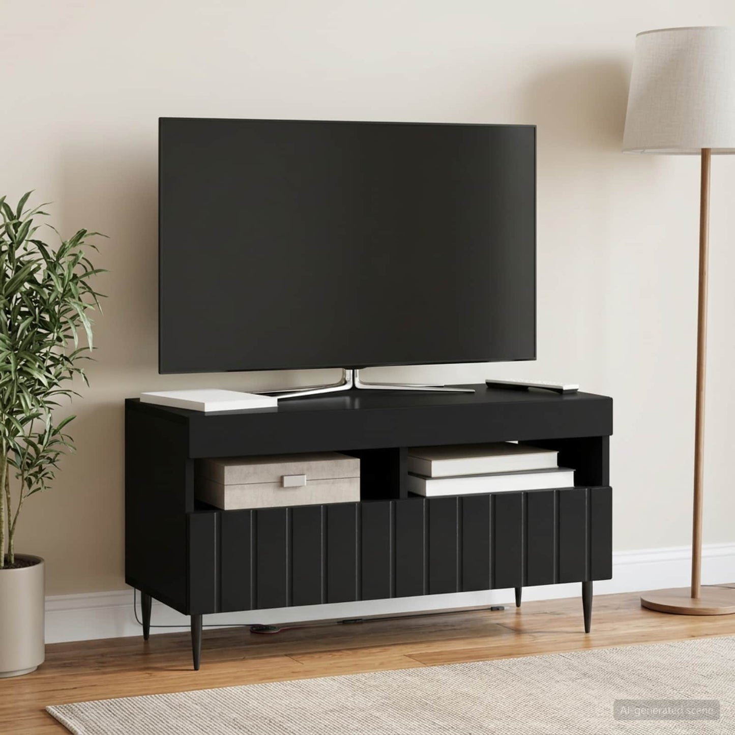 LED TV szekrény Fekete Szerelt Fa