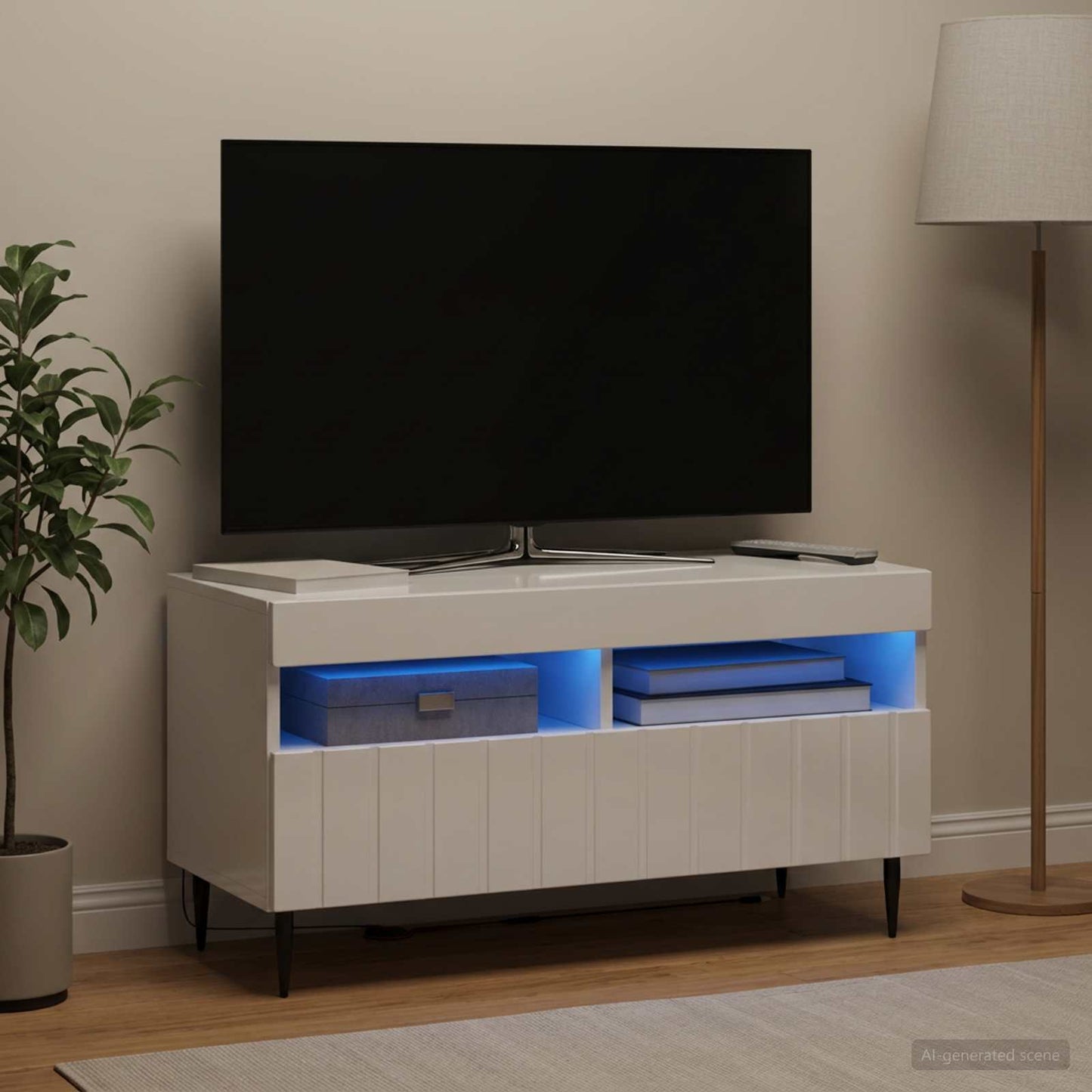 LED TV szekrény Magasfényű Fehér Szerelt Fa