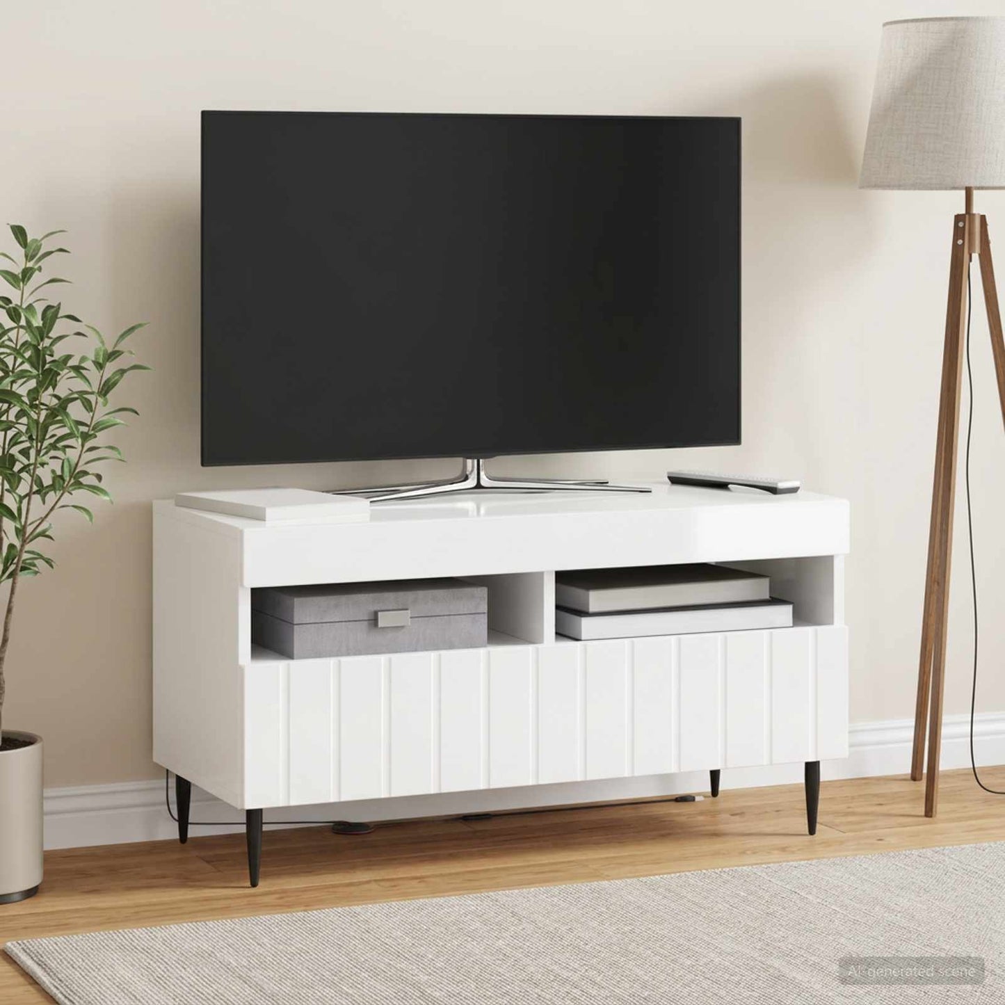 LED TV szekrény Magasfényű Fehér Szerelt Fa