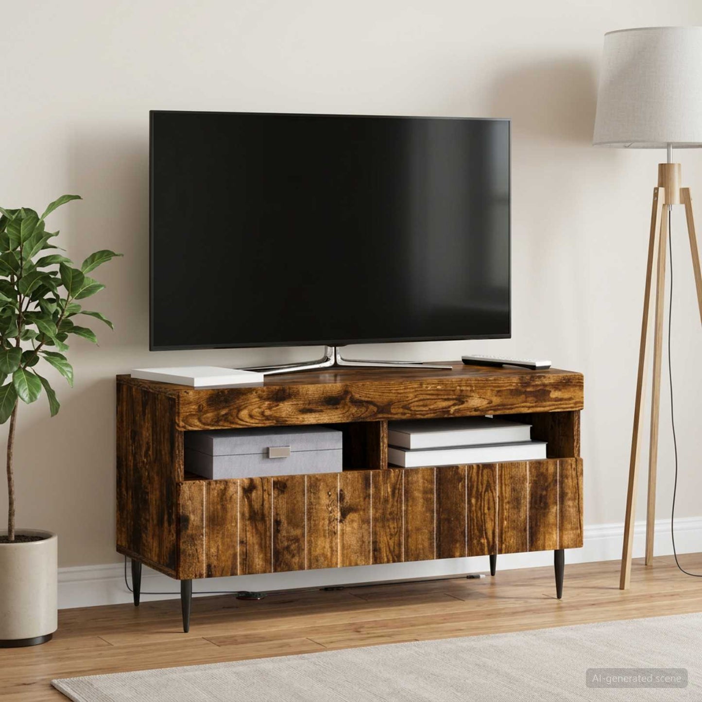 LED TV szekrény Füstös Tölgy Szerelt Fa
