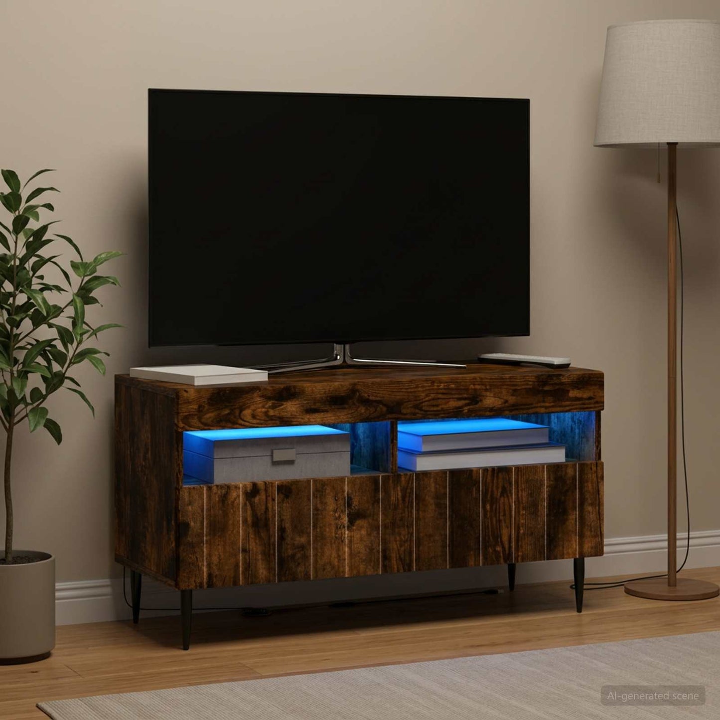 LED TV szekrény Füstös Tölgy Szerelt Fa
