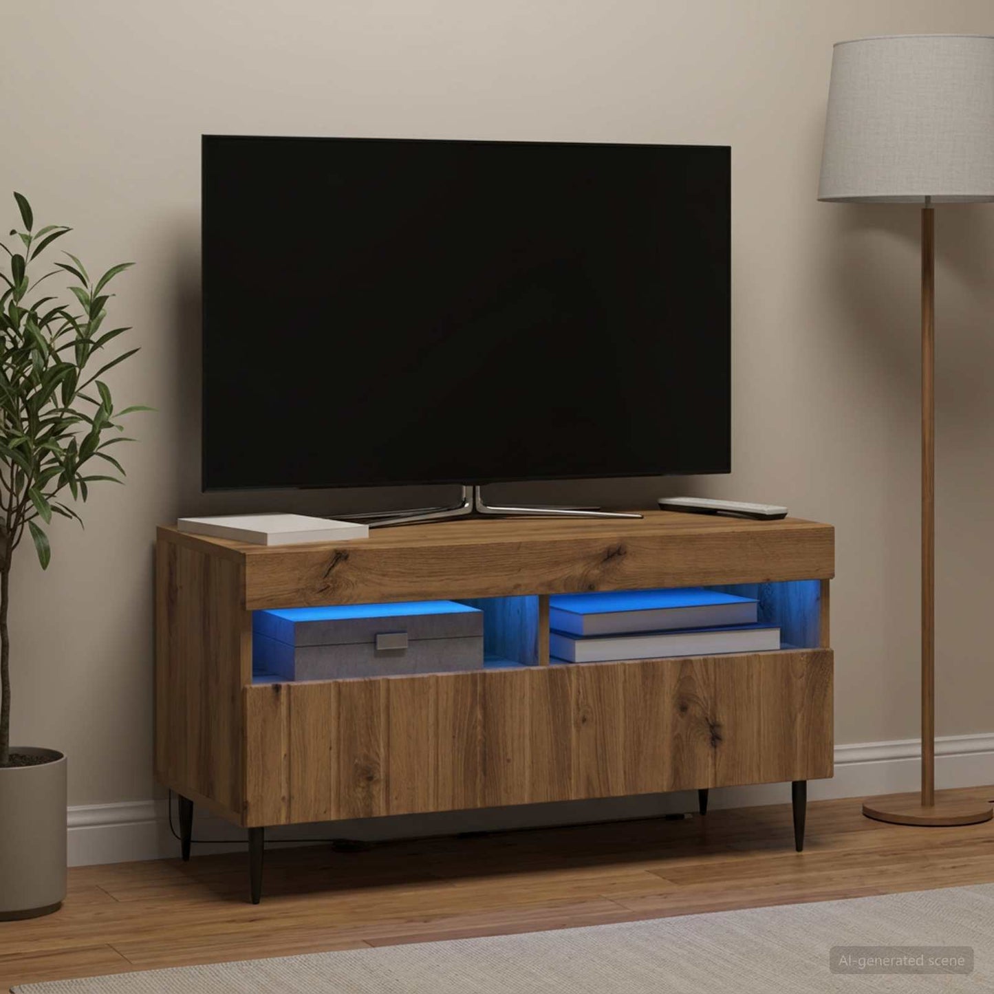 LED TV szekrény Kézműves Tölgy Szerelt Fa