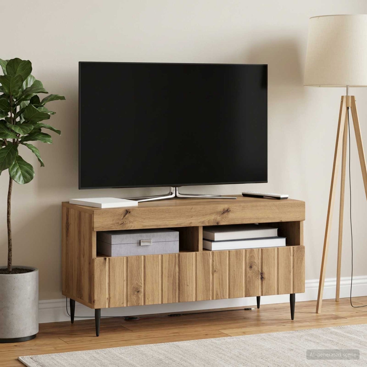 LED TV szekrény Kézműves Tölgy Szerelt Fa