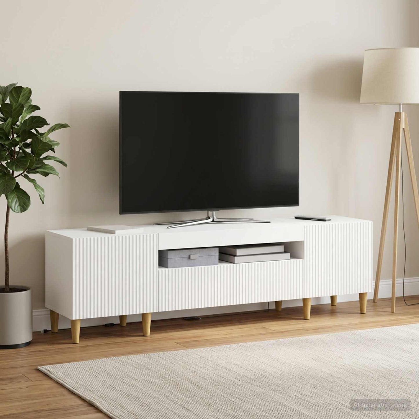 LED TV szekrény Fehér Szerelt Fa