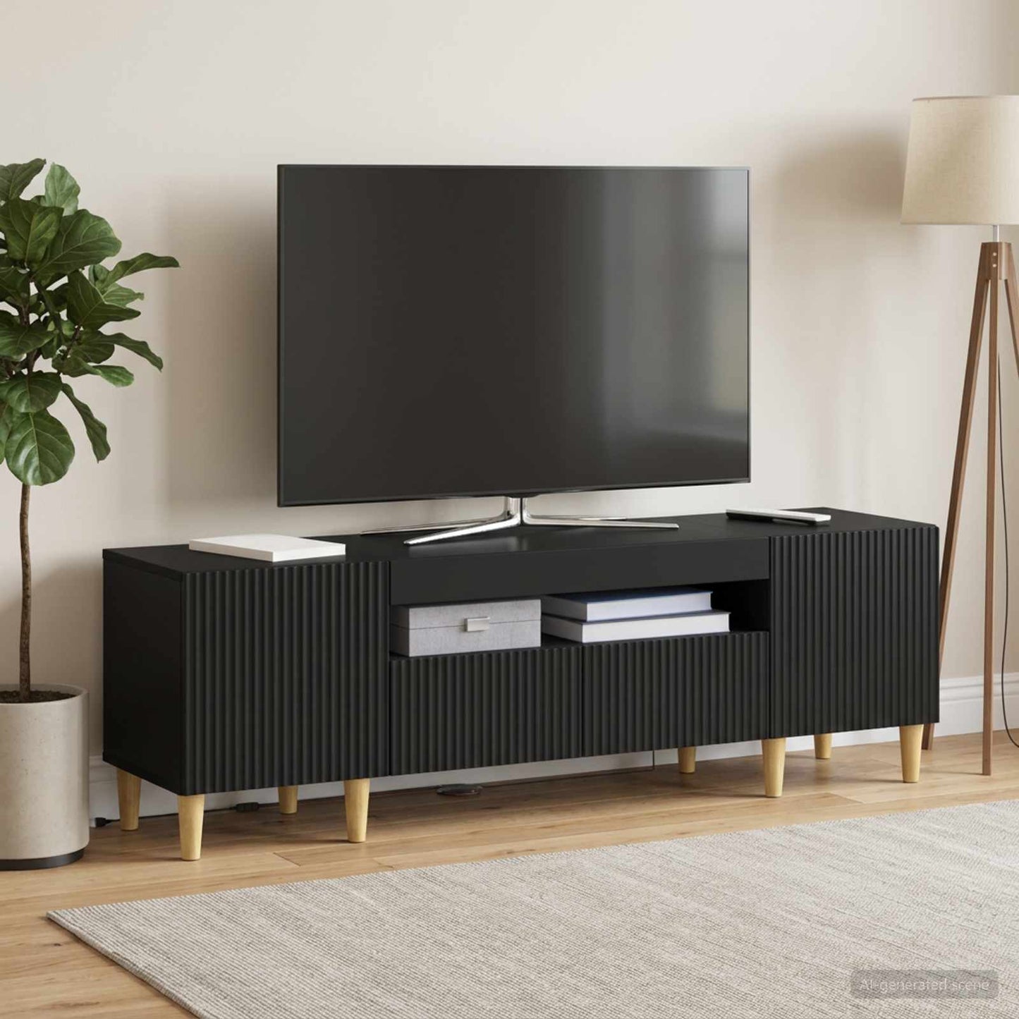 LED TV szekrény Fekete Szerelt Fa
