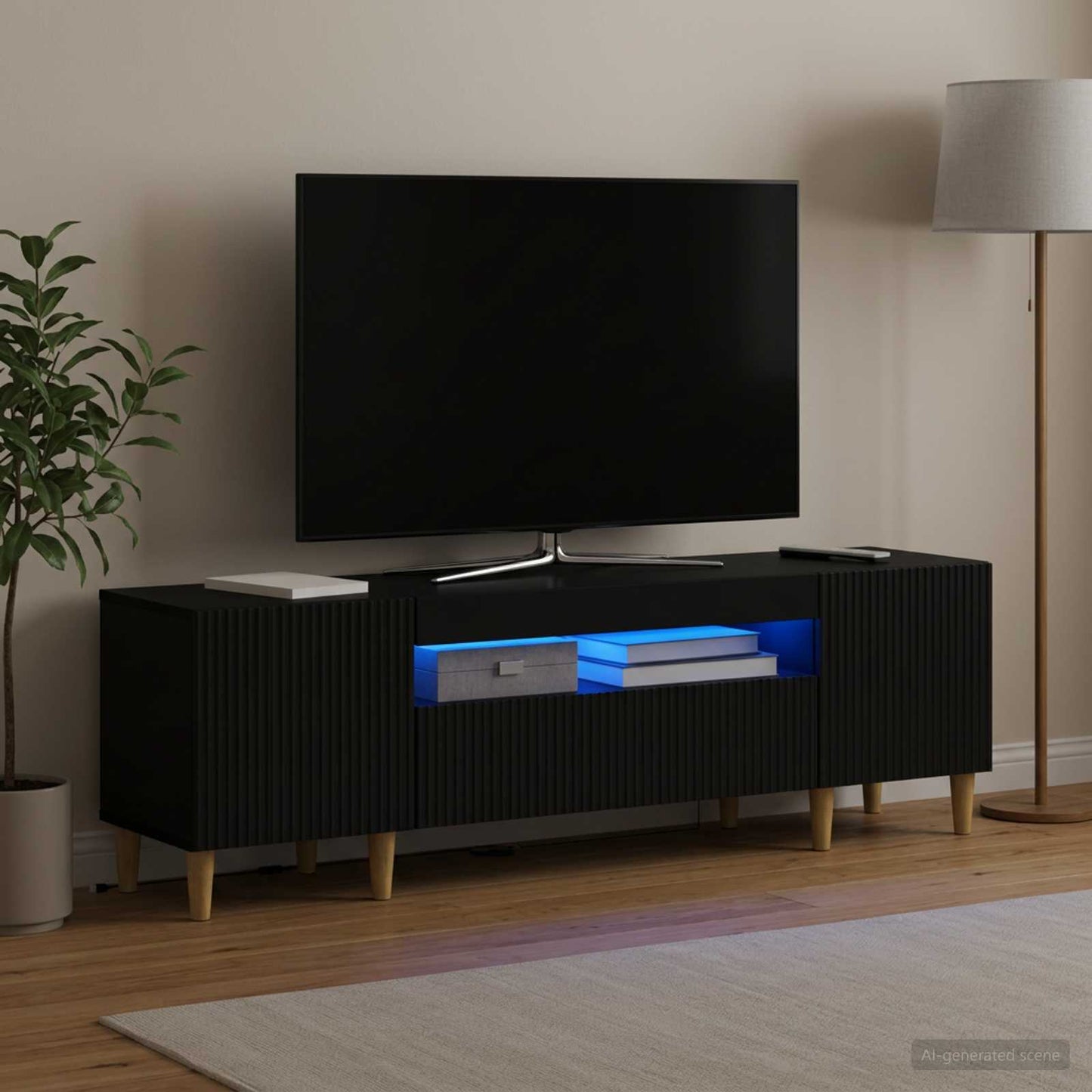 LED TV szekrény Fekete Szerelt Fa