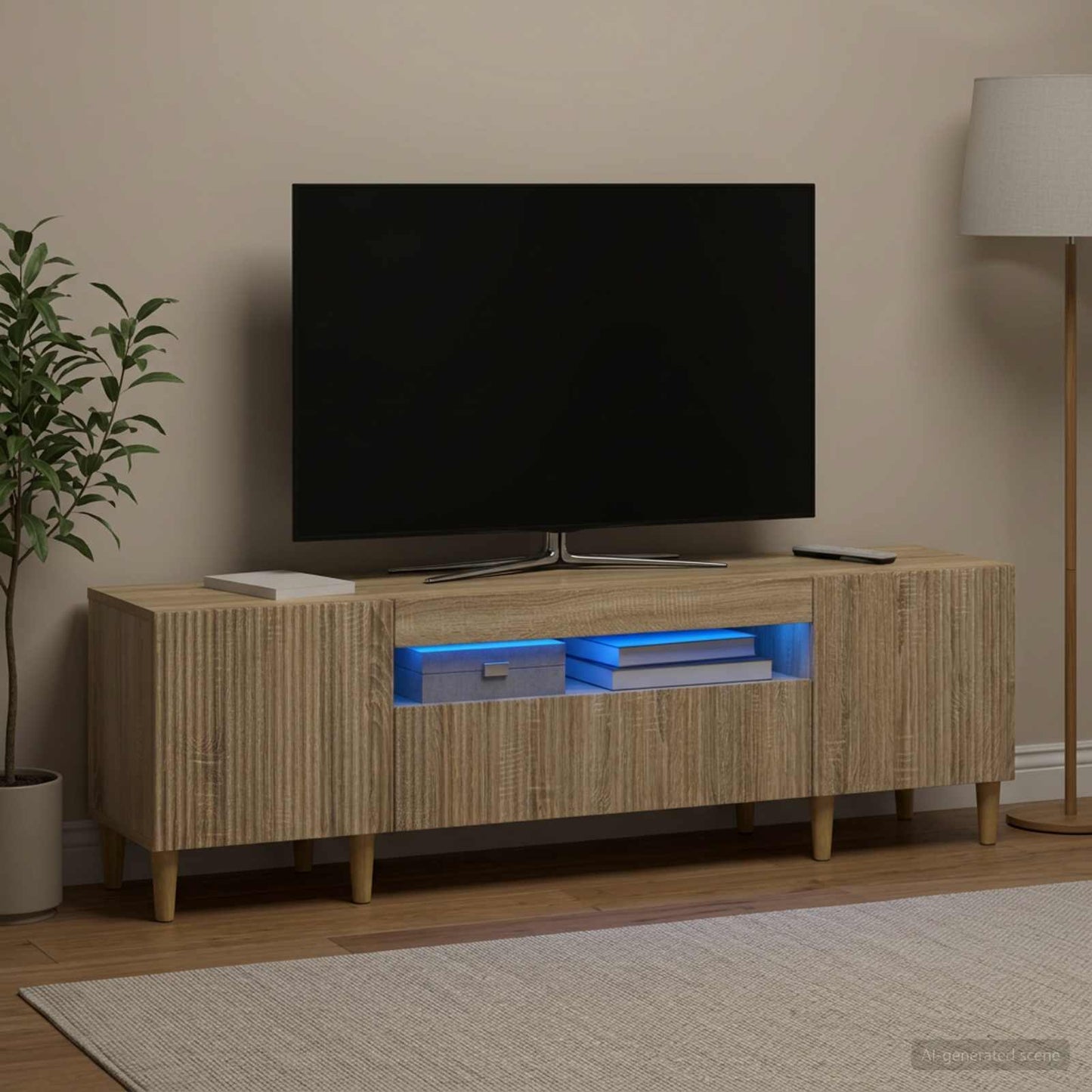 LED TV szekrény Sonoma Tölgy Szerelt Fa