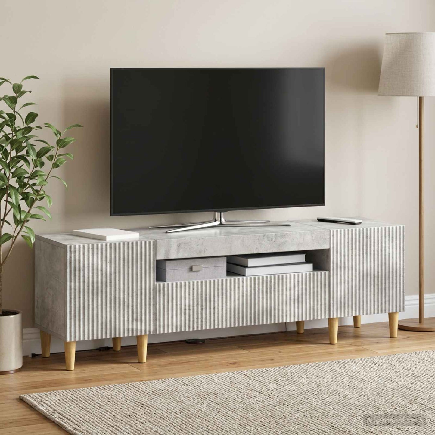 LED TV szekrény Betonszürke Szerelt Fa