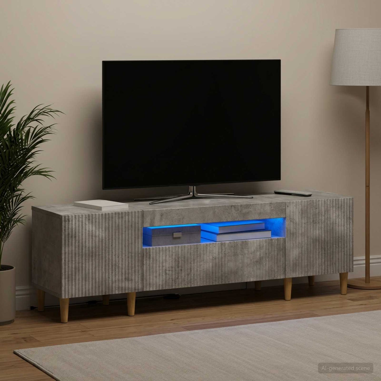 LED TV szekrény Betonszürke Szerelt Fa