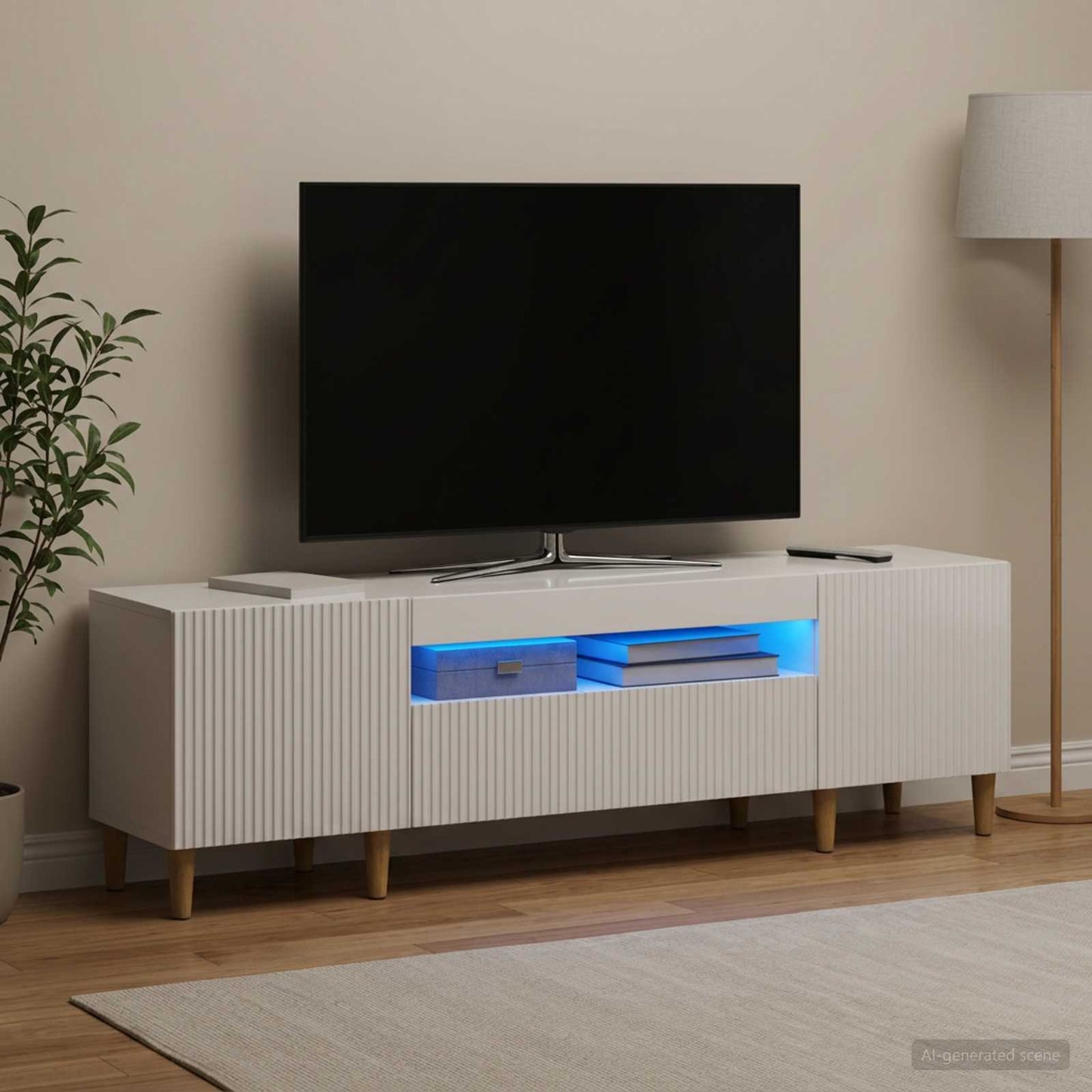 LED TV szekrény Magasfényű Fehér Szerelt Fa