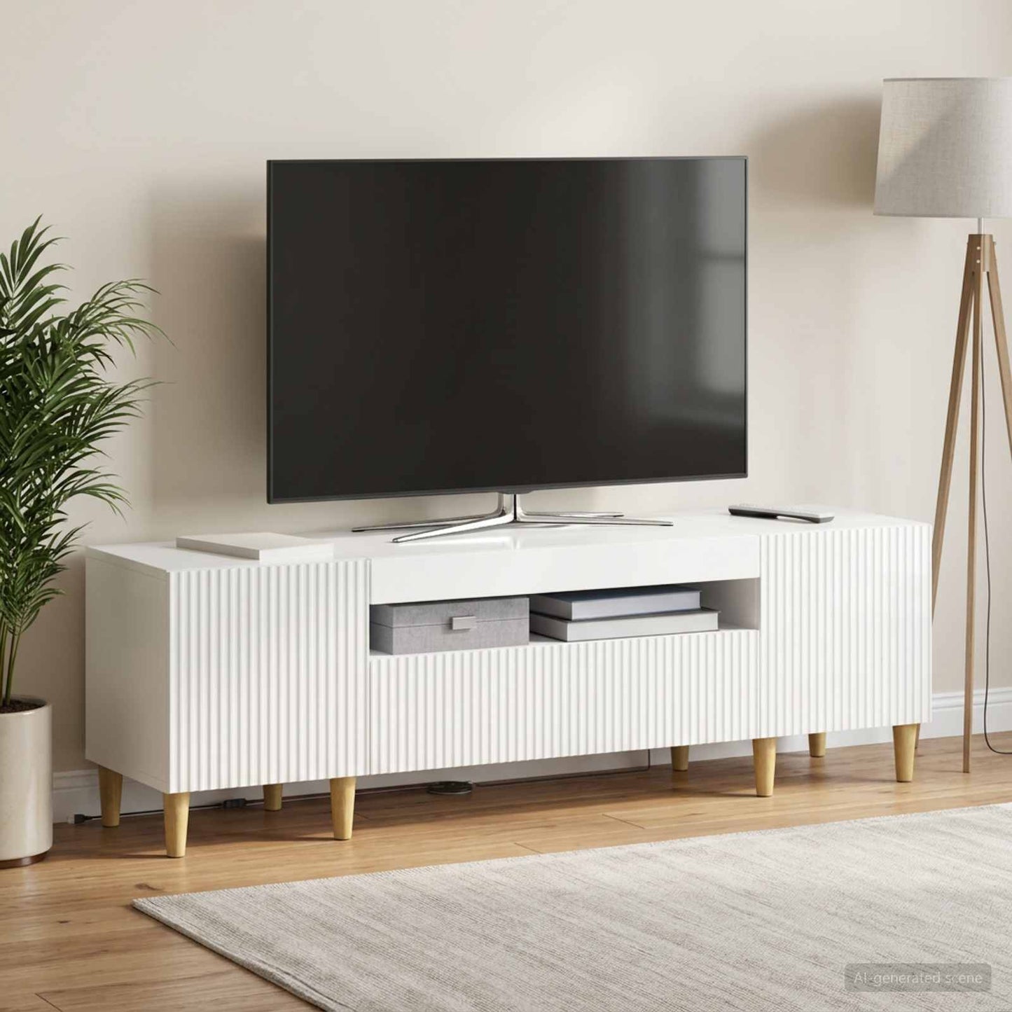 LED TV szekrény Magasfényű Fehér Szerelt Fa