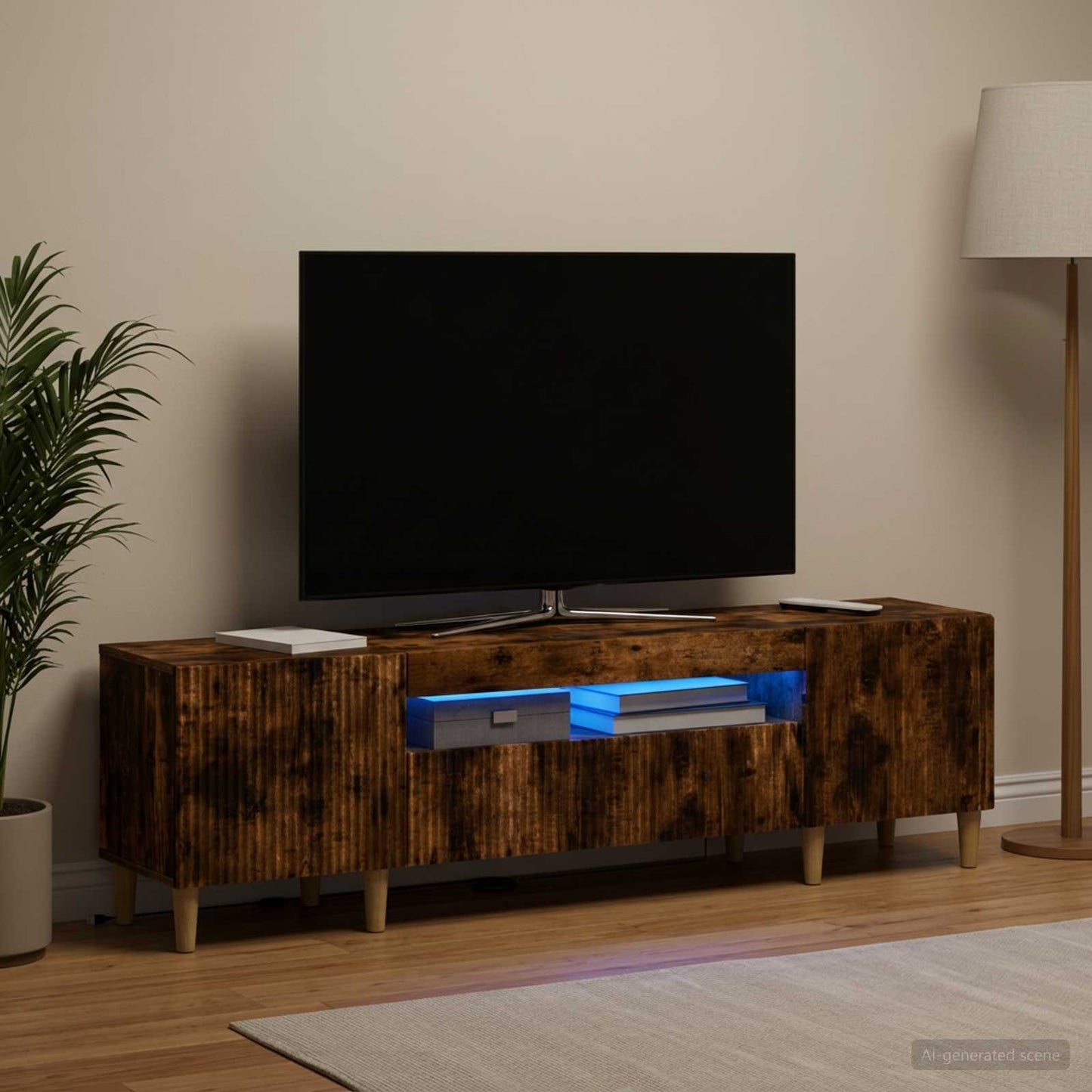 LED TV szekrény Füstös Tölgy Szerelt Fa