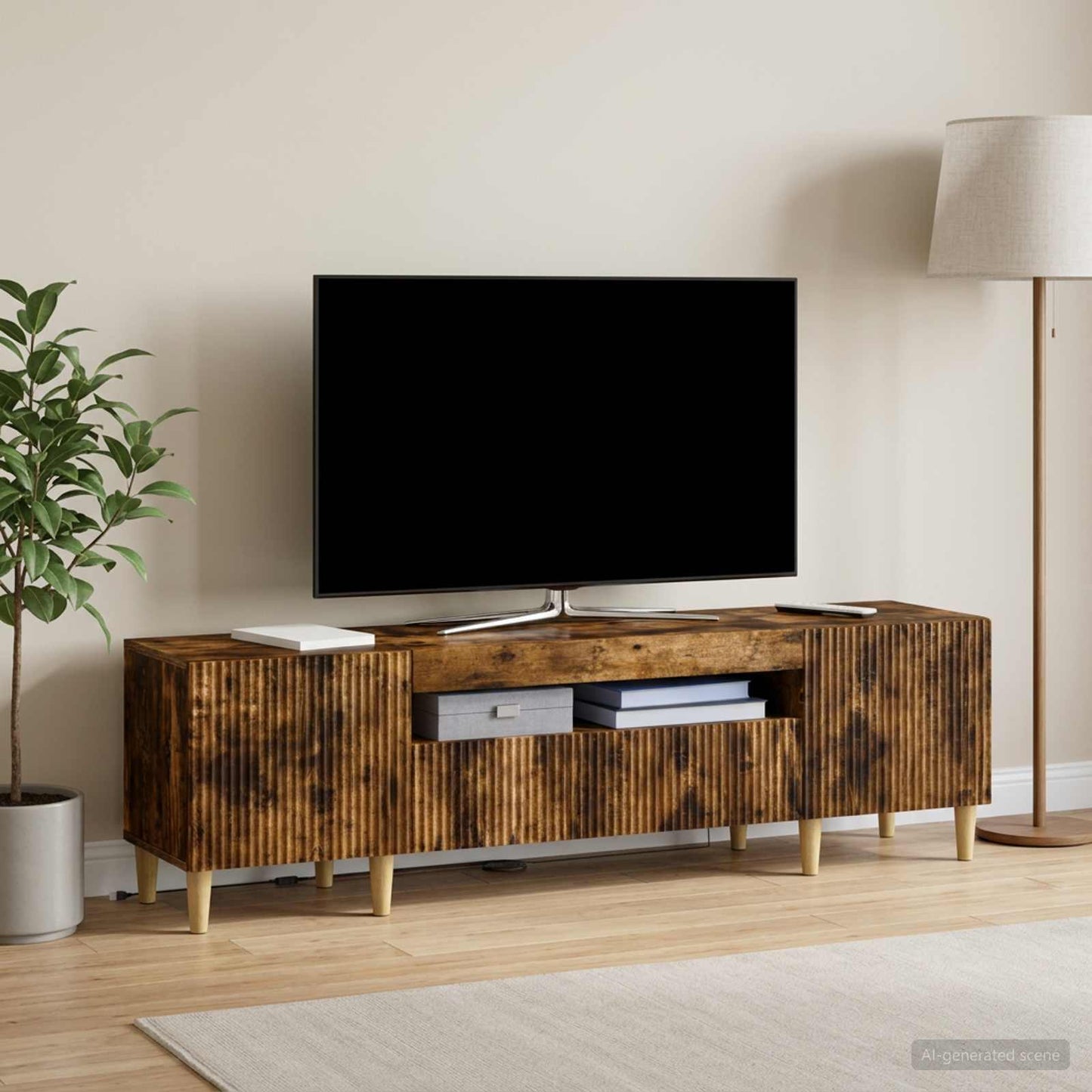 LED TV szekrény Füstös Tölgy Szerelt Fa