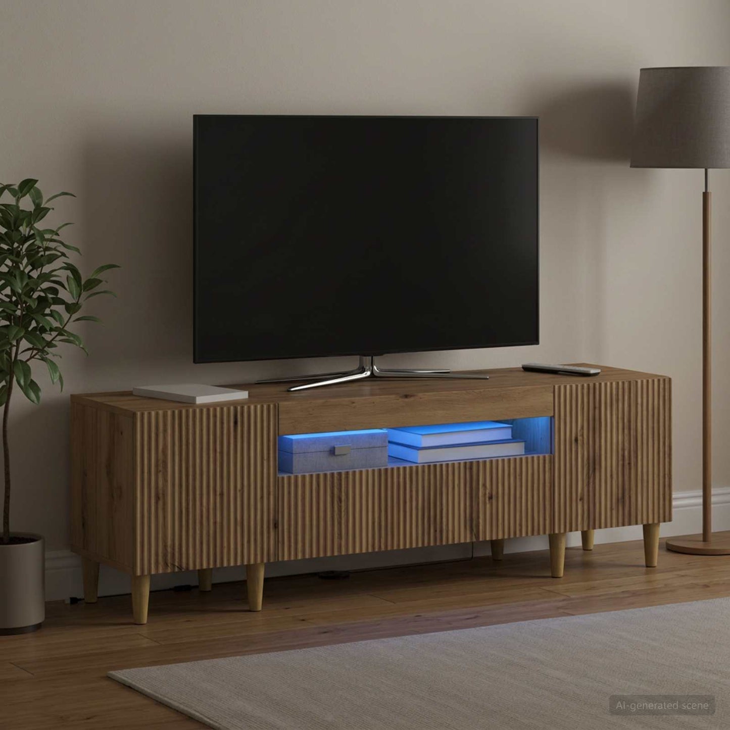 LED TV szekrény Kézműves Tölgy Szerelt Fa