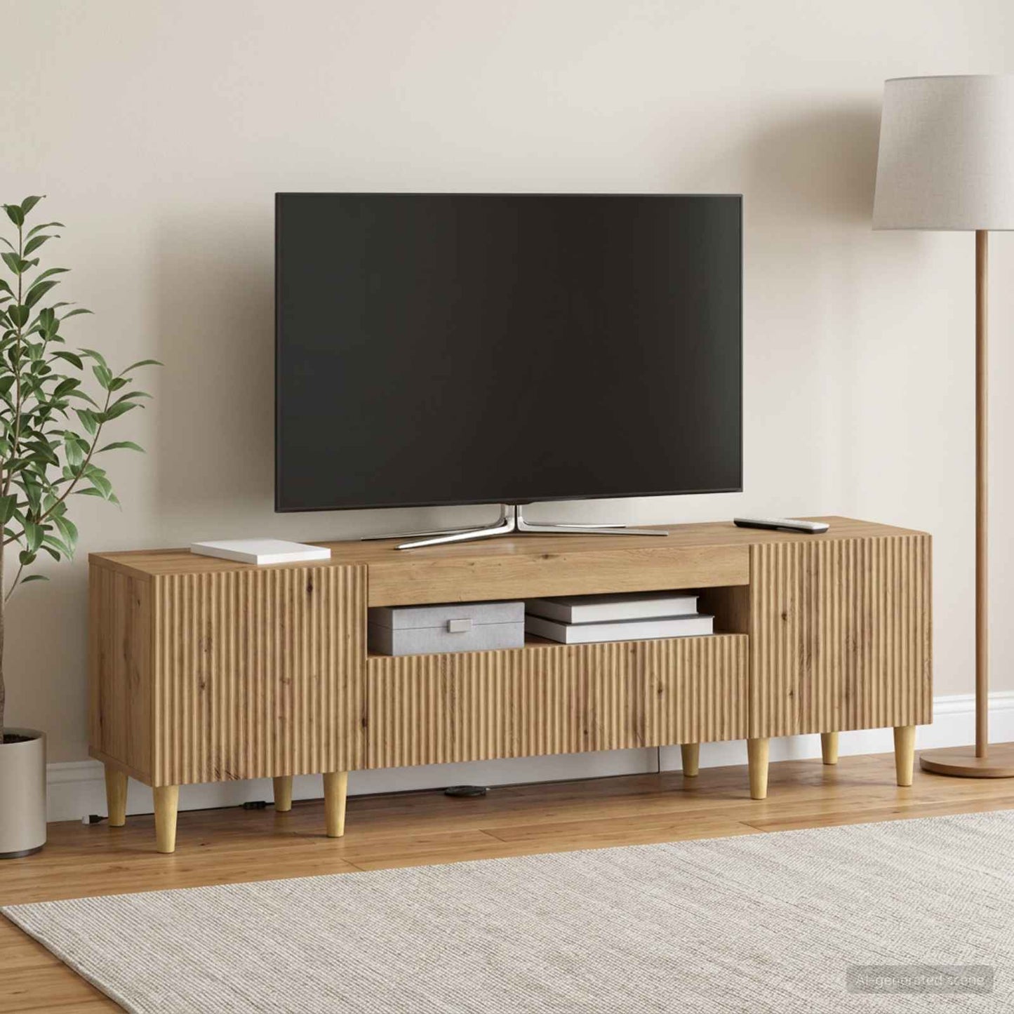 LED TV szekrény Kézműves Tölgy Szerelt Fa