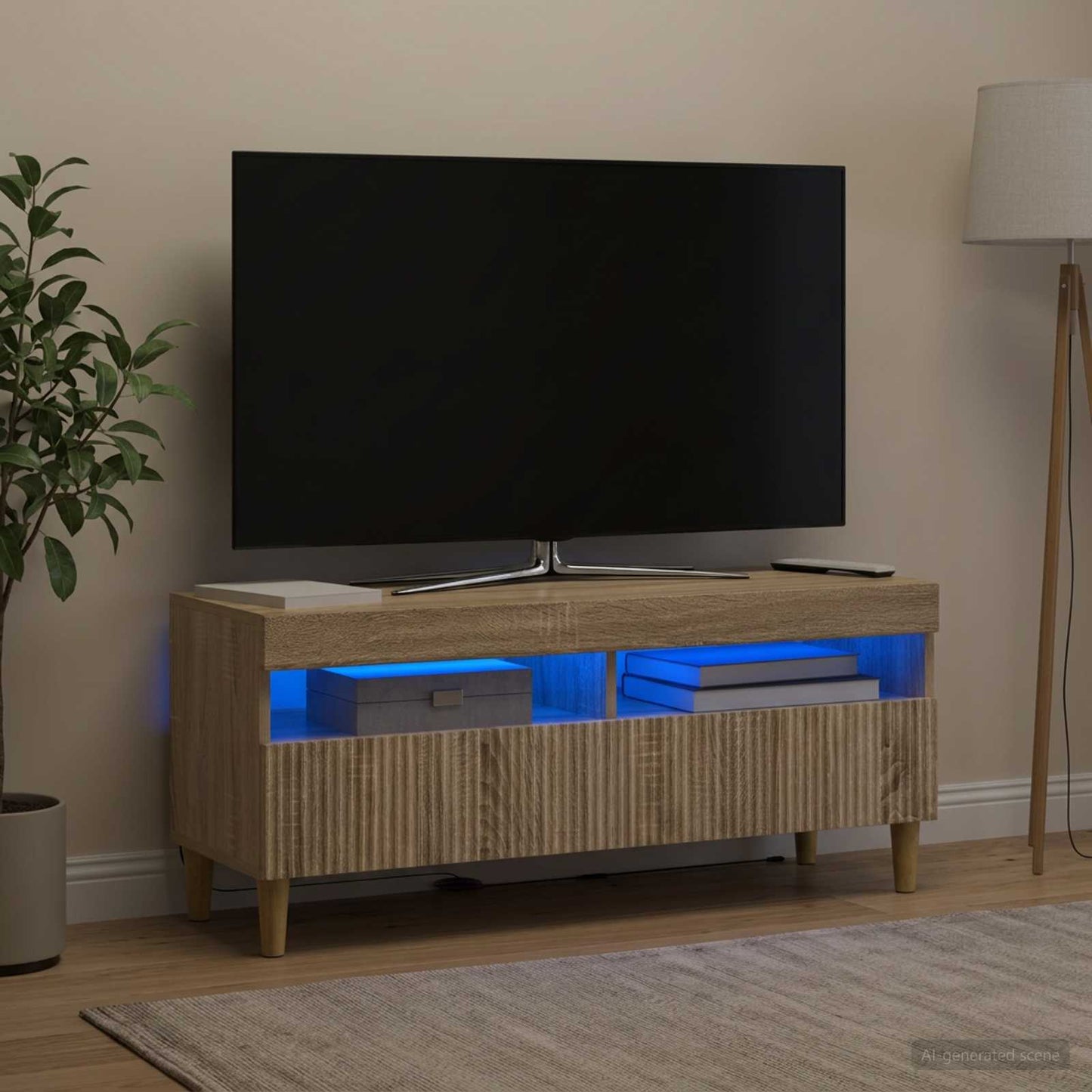 LED TV szekrény Sonoma Tölgy Szerelt Fa