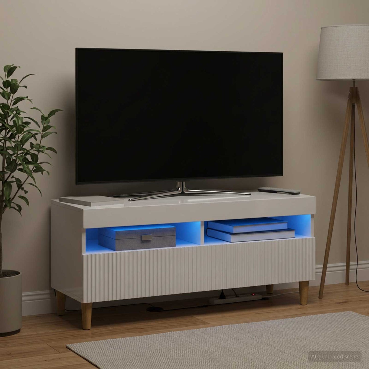LED TV szekrény Magasfényű Fehér Szerelt Fa