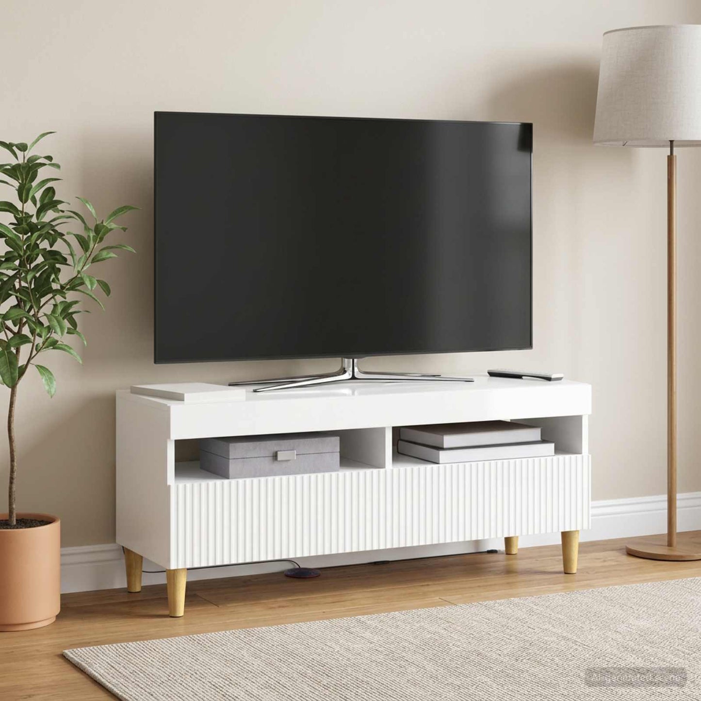 LED TV szekrény Magasfényű Fehér Szerelt Fa