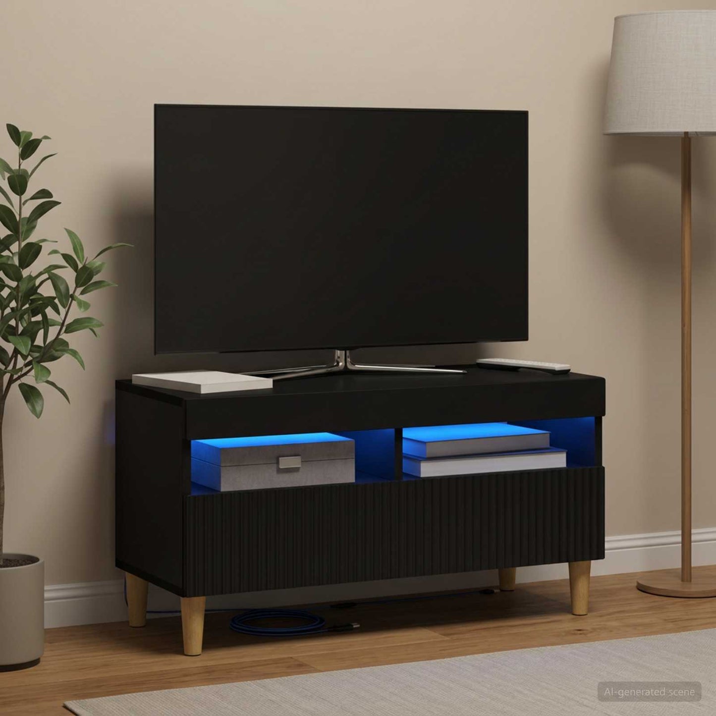 LED TV szekrény Fekete Szerelt Fa