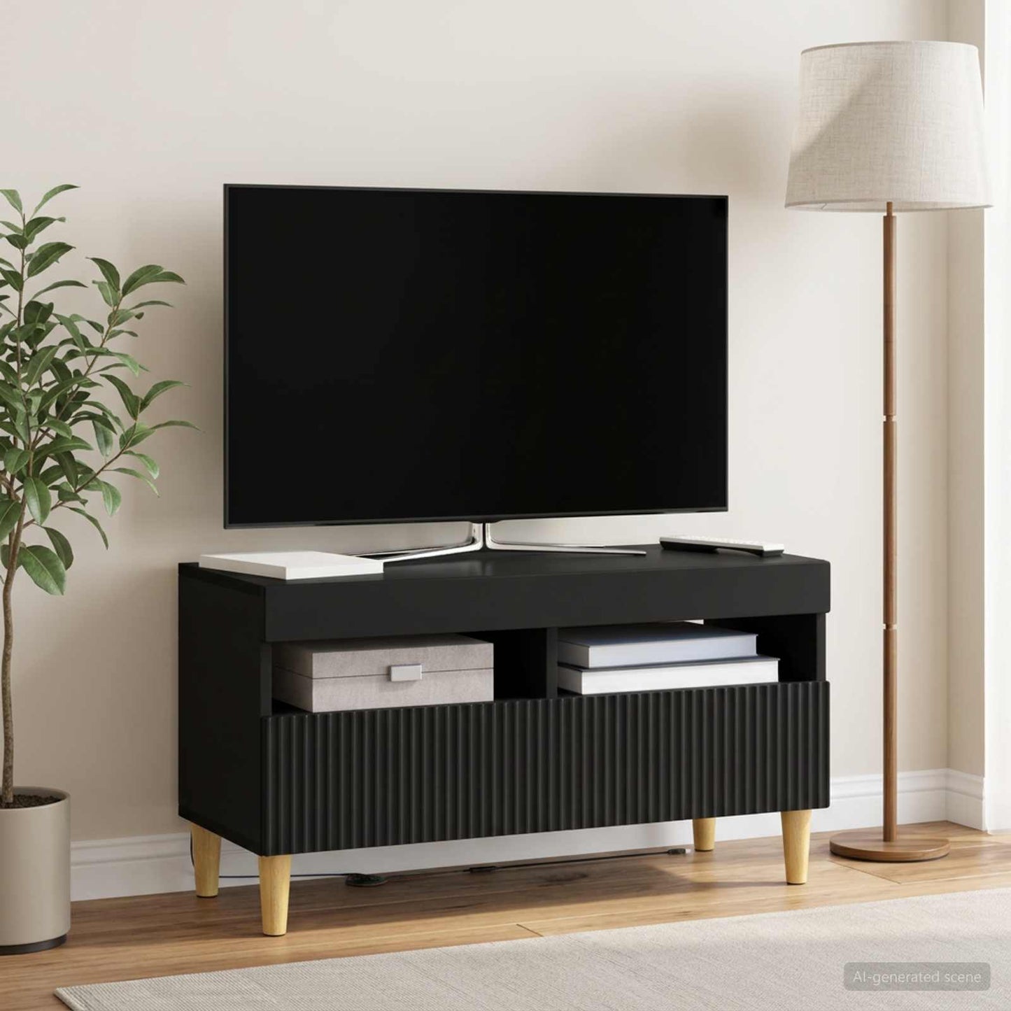 LED TV szekrény Fekete Szerelt Fa