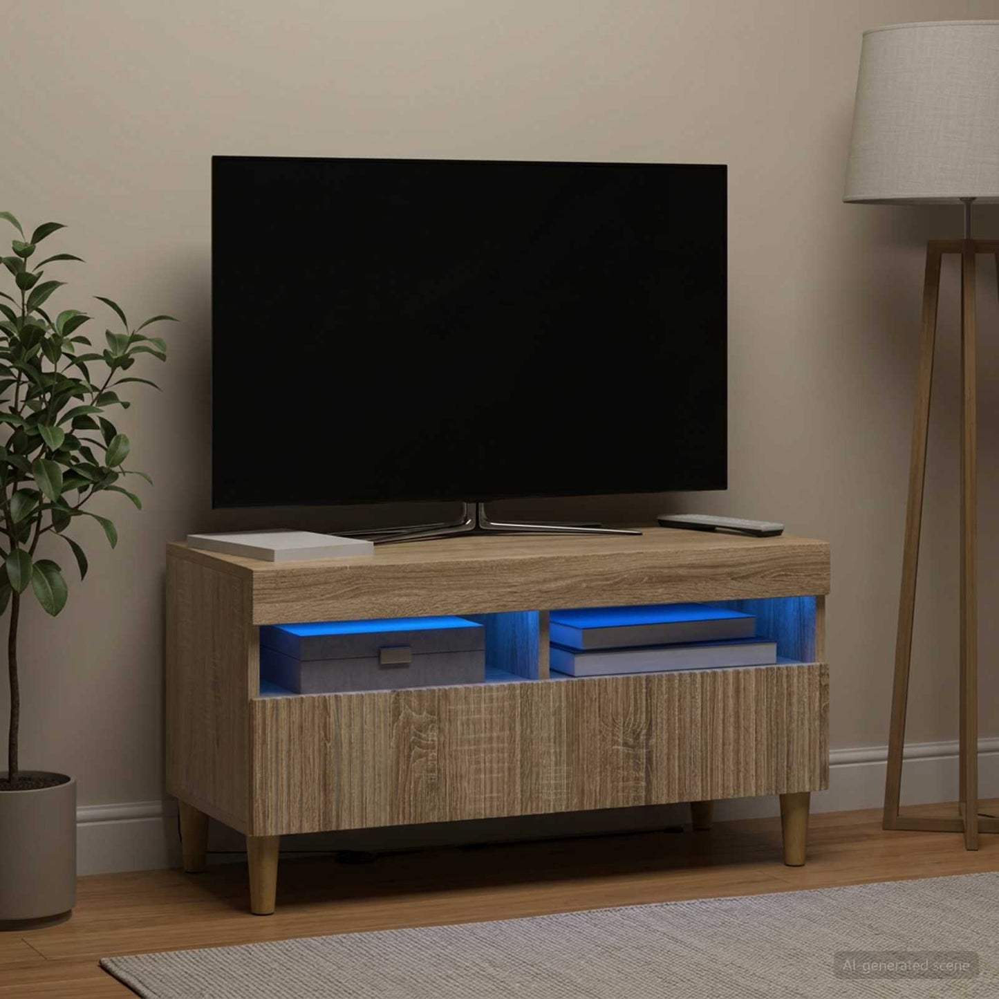 LED TV szekrény Sonoma Tölgy Szerelt Fa