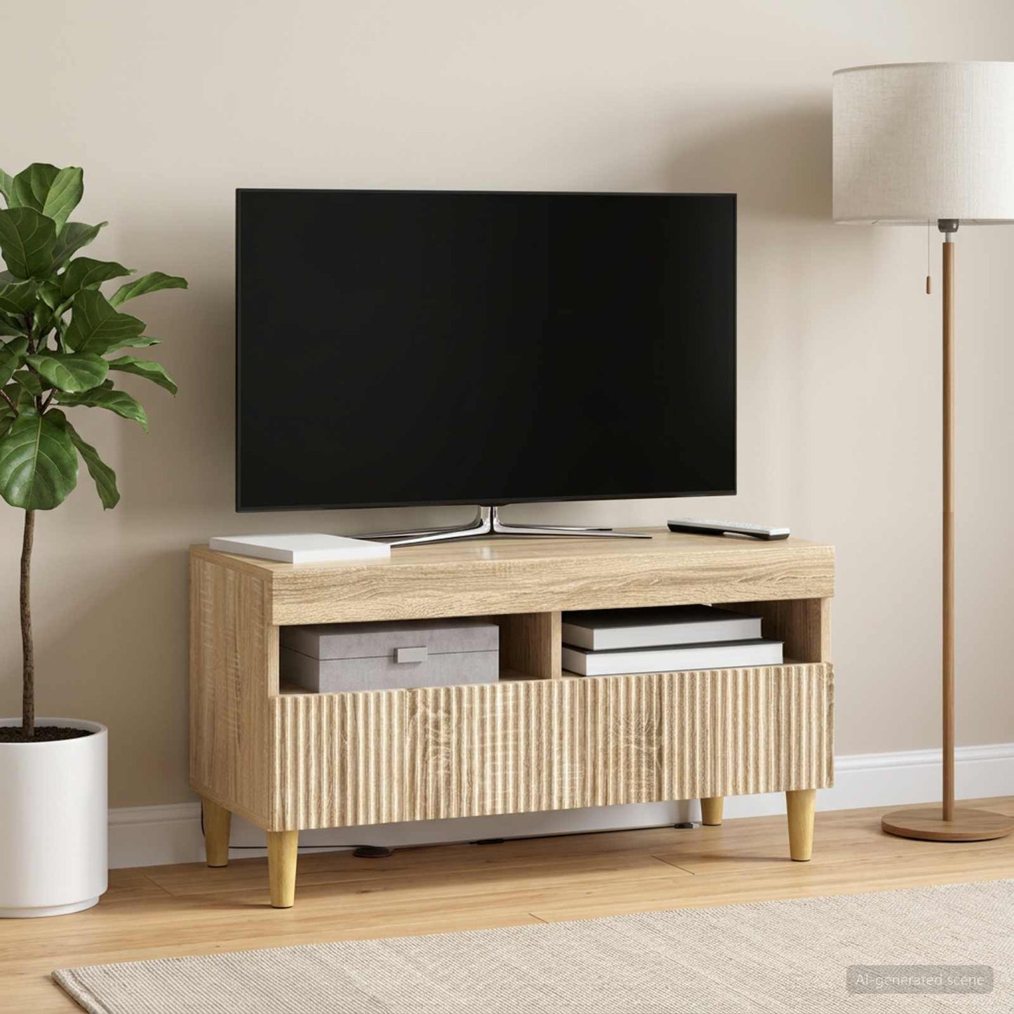 LED TV szekrény Sonoma Tölgy Szerelt Fa