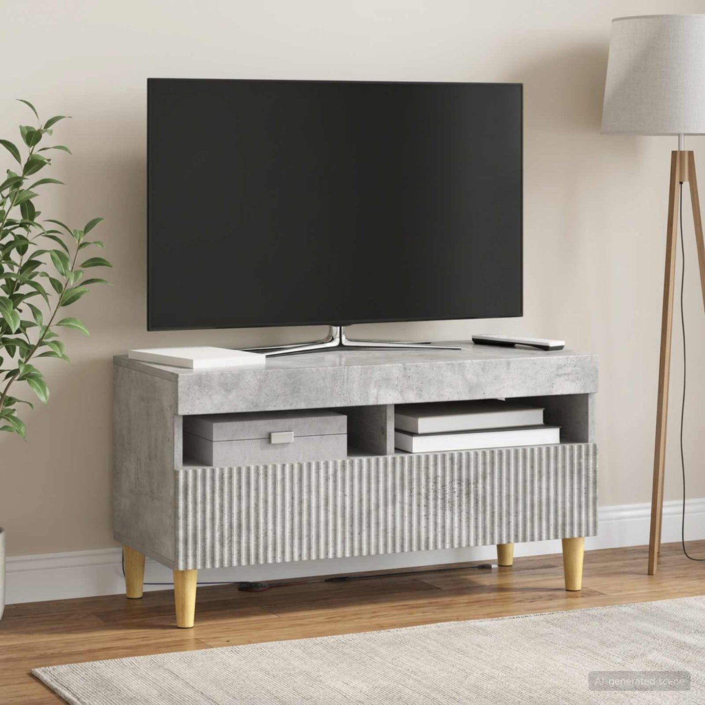 LED TV szekrény Betonszürke Szerelt Fa